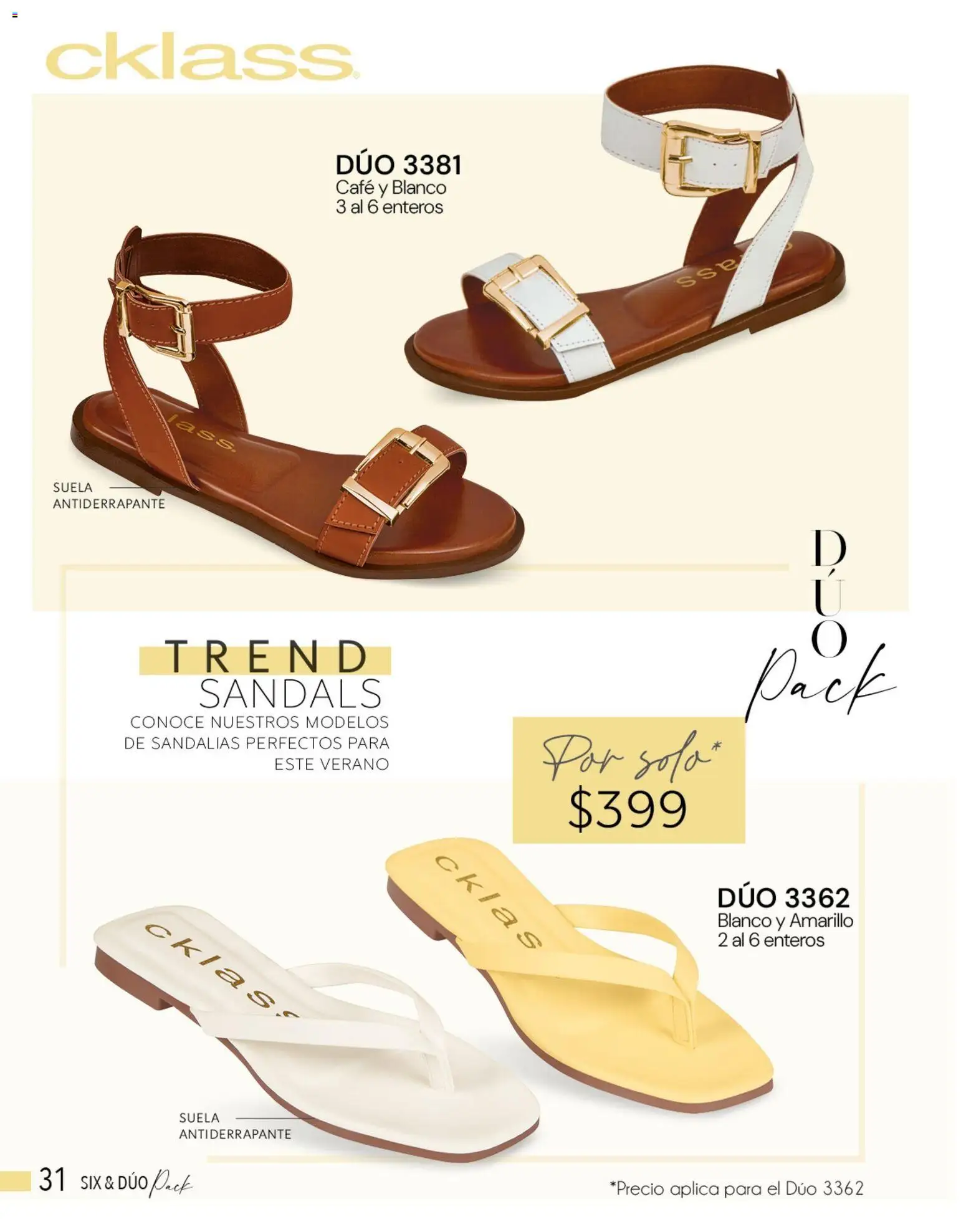 Nuevas ofertas de Cklass válidas en toda la República Mexicana desde el 05.03.2026. ¡Encuentra las mejores ofertas en Cklass catálogo Complemento Verano Ropa! | Página: 262 | Productos: Café, Sandalias