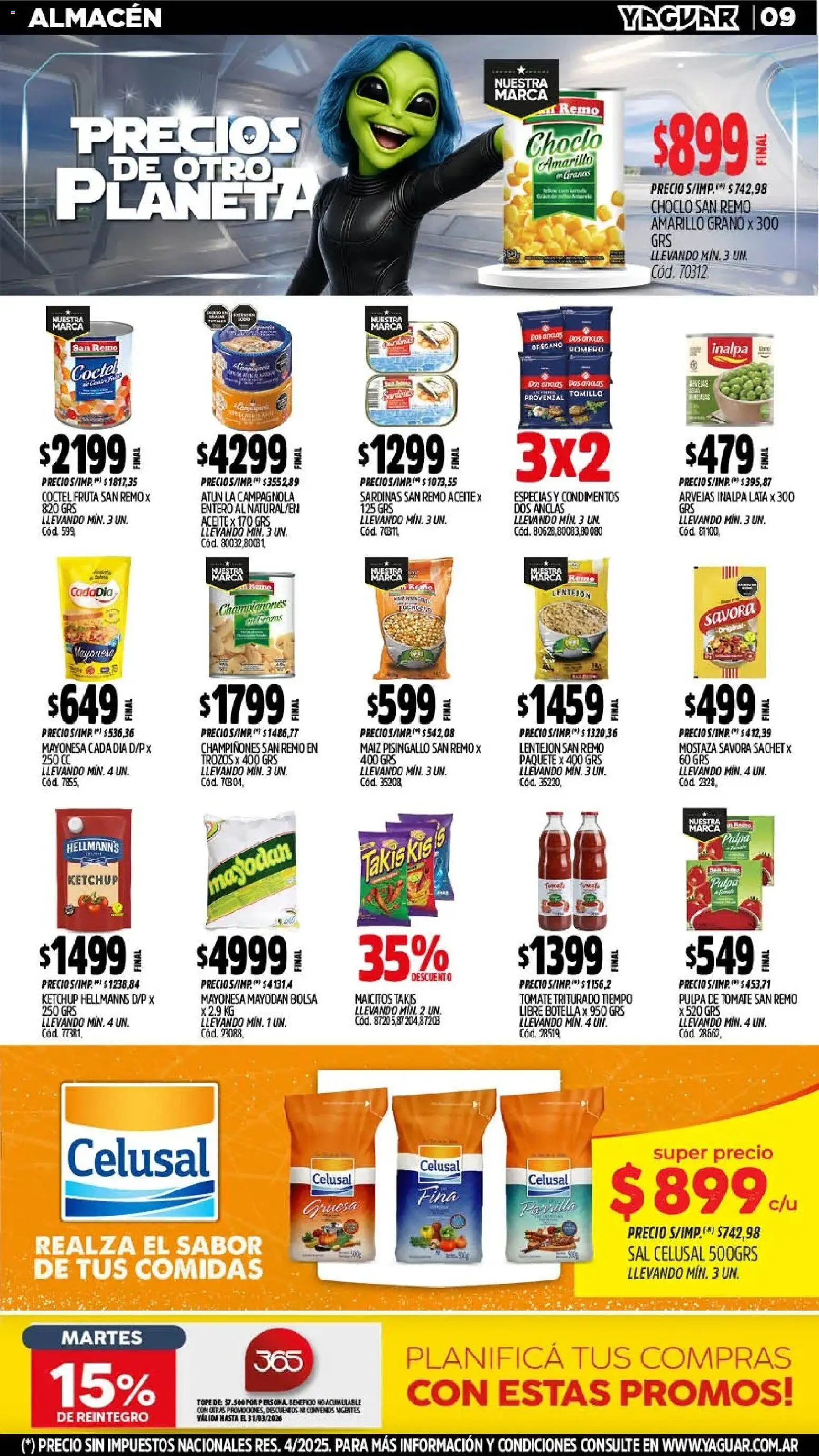 Yaguar - Oferta Semanal Neuquen │ válido desde el 09.03.2026 | Página: 9 | Productos: Choclo, Mayonesa, Tomate, Orégano