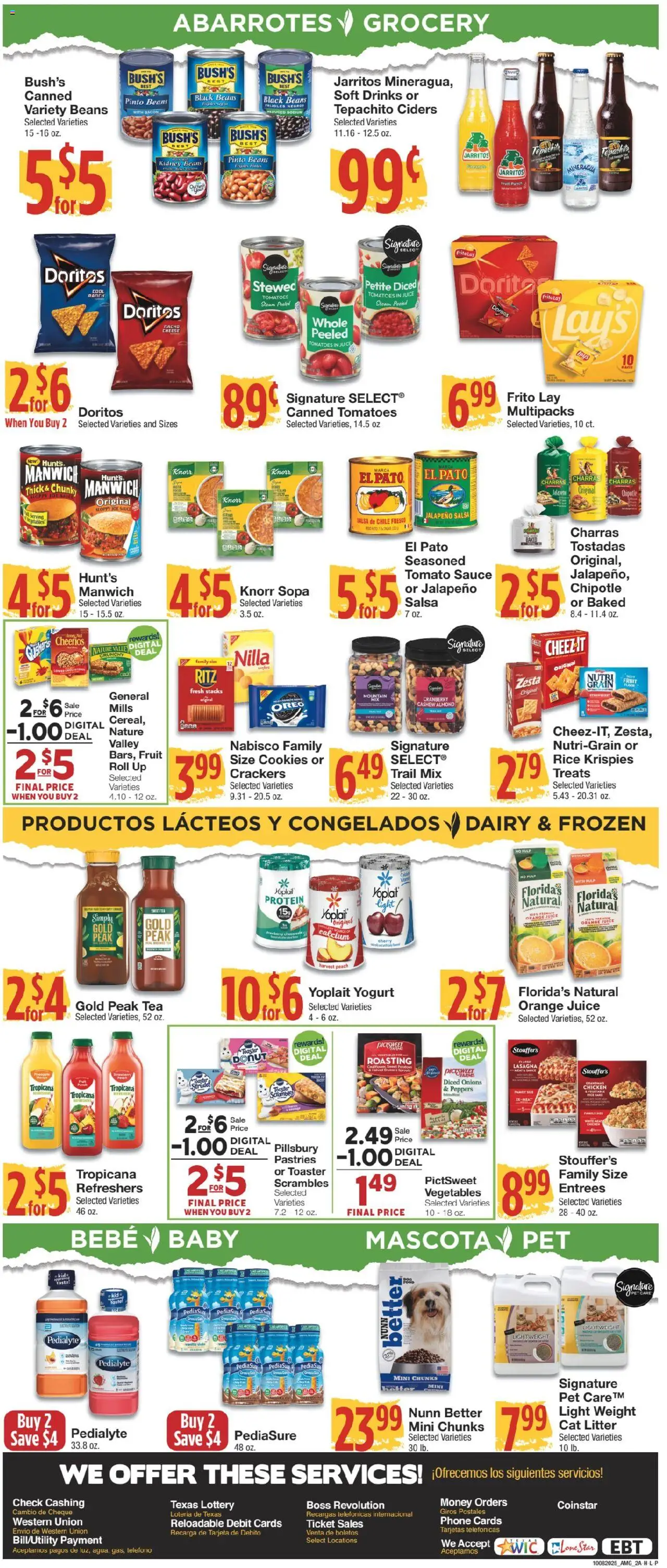 United Supermarkets Ad - valid from 07.10.2025 | Page: 2 | Products: Juice, Tomatoes, Sauce, Phone