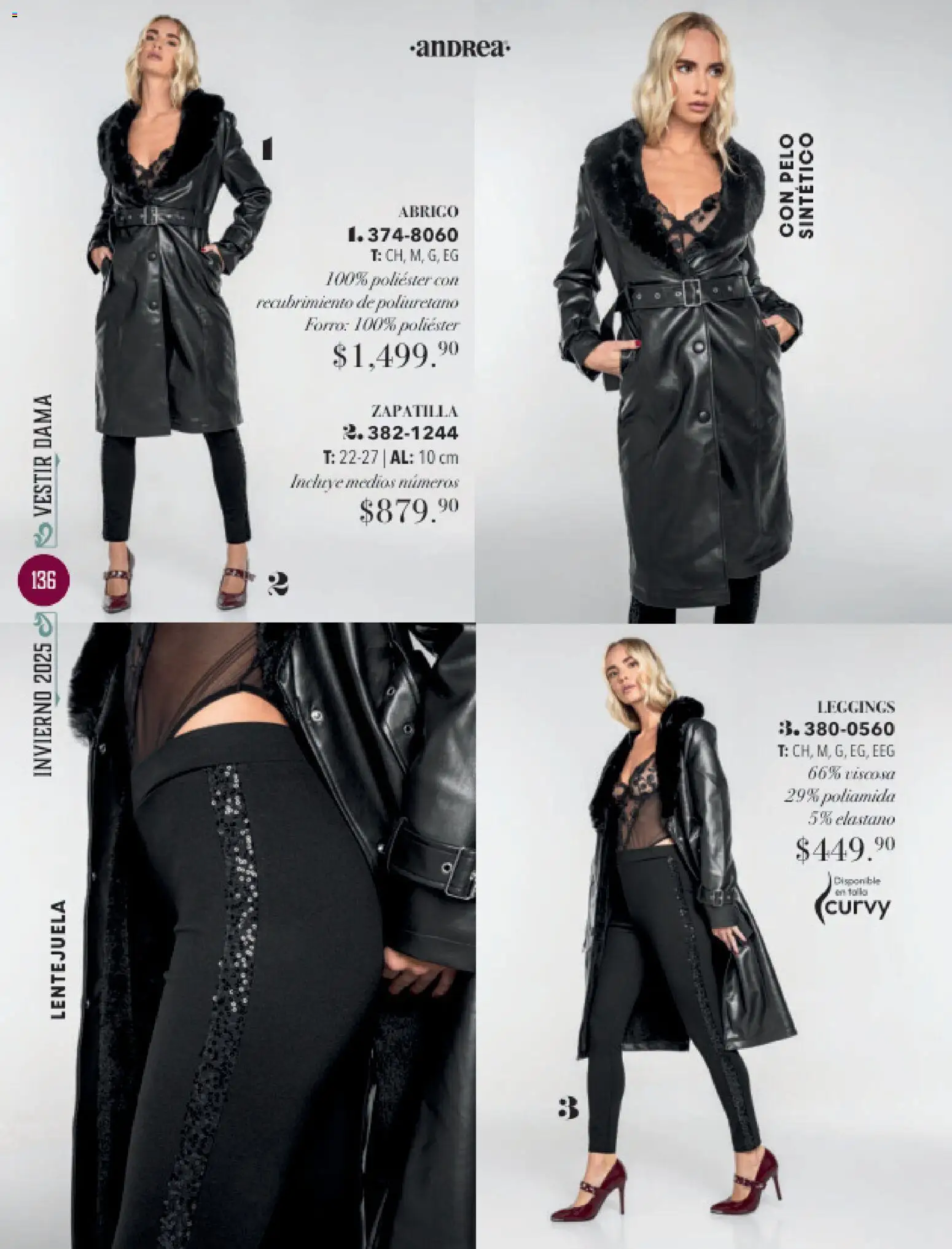 Nuevas ofertas de Andrea válidas en toda la República Mexicana desde el 26.11.2025. ¡Encuentra las mejores ofertas en Andrea catálogo Invierno! | Página: 136 | Productos: Abrigo, Leggings