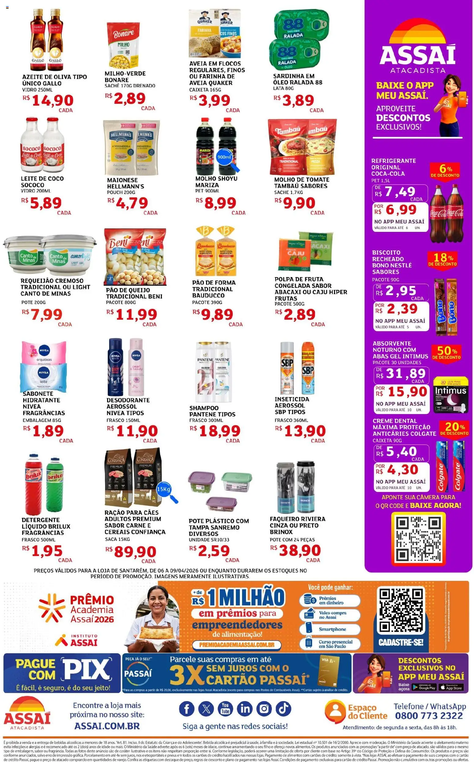 Assaí Atacadista Folheto - válido de 06.04.2026 | Página: 2 | Produtos: Queijo, Pão, Cereais, Câmera