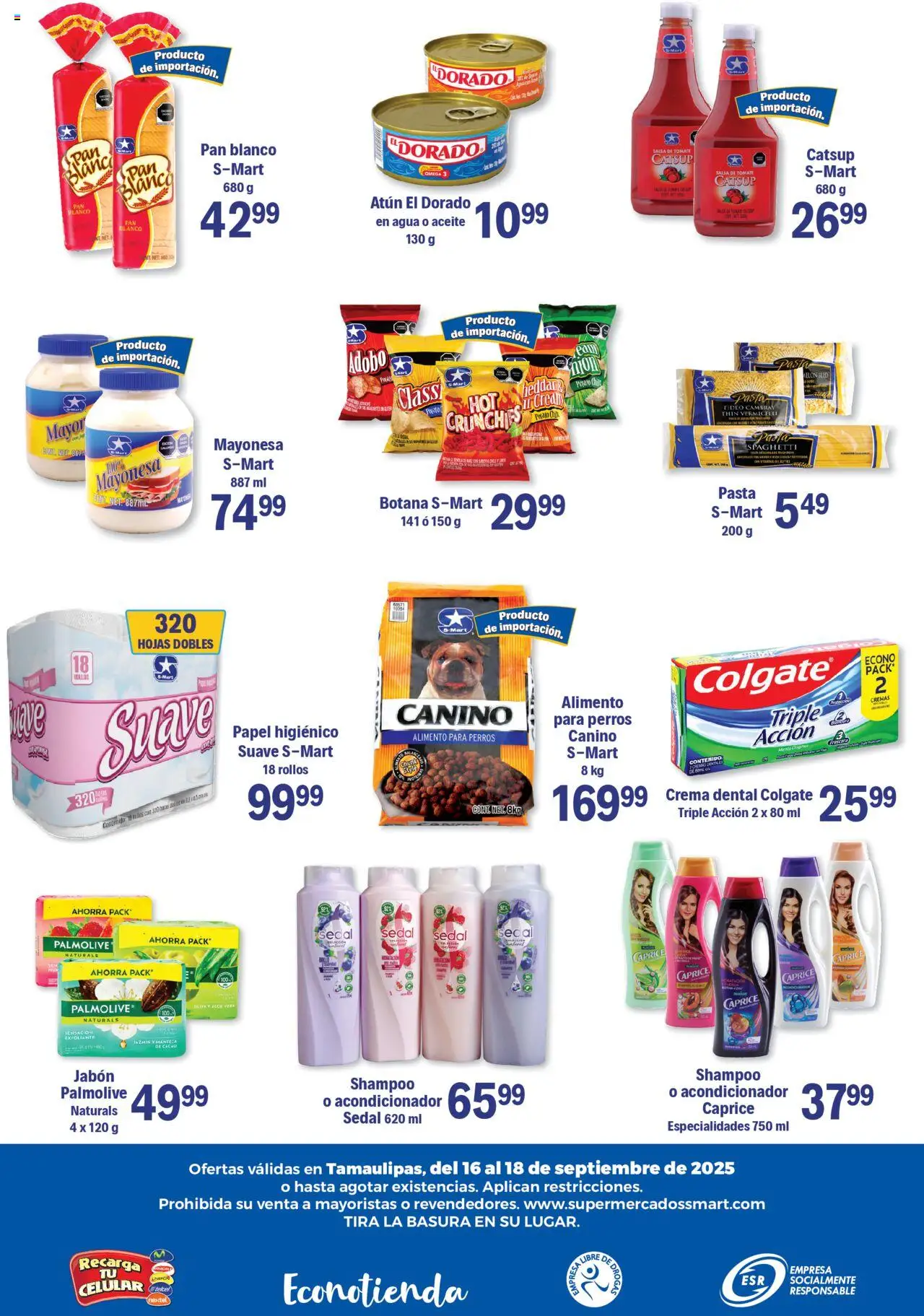Nuevas ofertas de S-Mart válidas en toda la República Mexicana desde el 16.09.2025. ¡Encuentra las mejores ofertas en S-Mart - Folleto - Nuevo Laredo! | Página: 6 | Productos: Crema, Agua, Aceite, Salsa de tomate