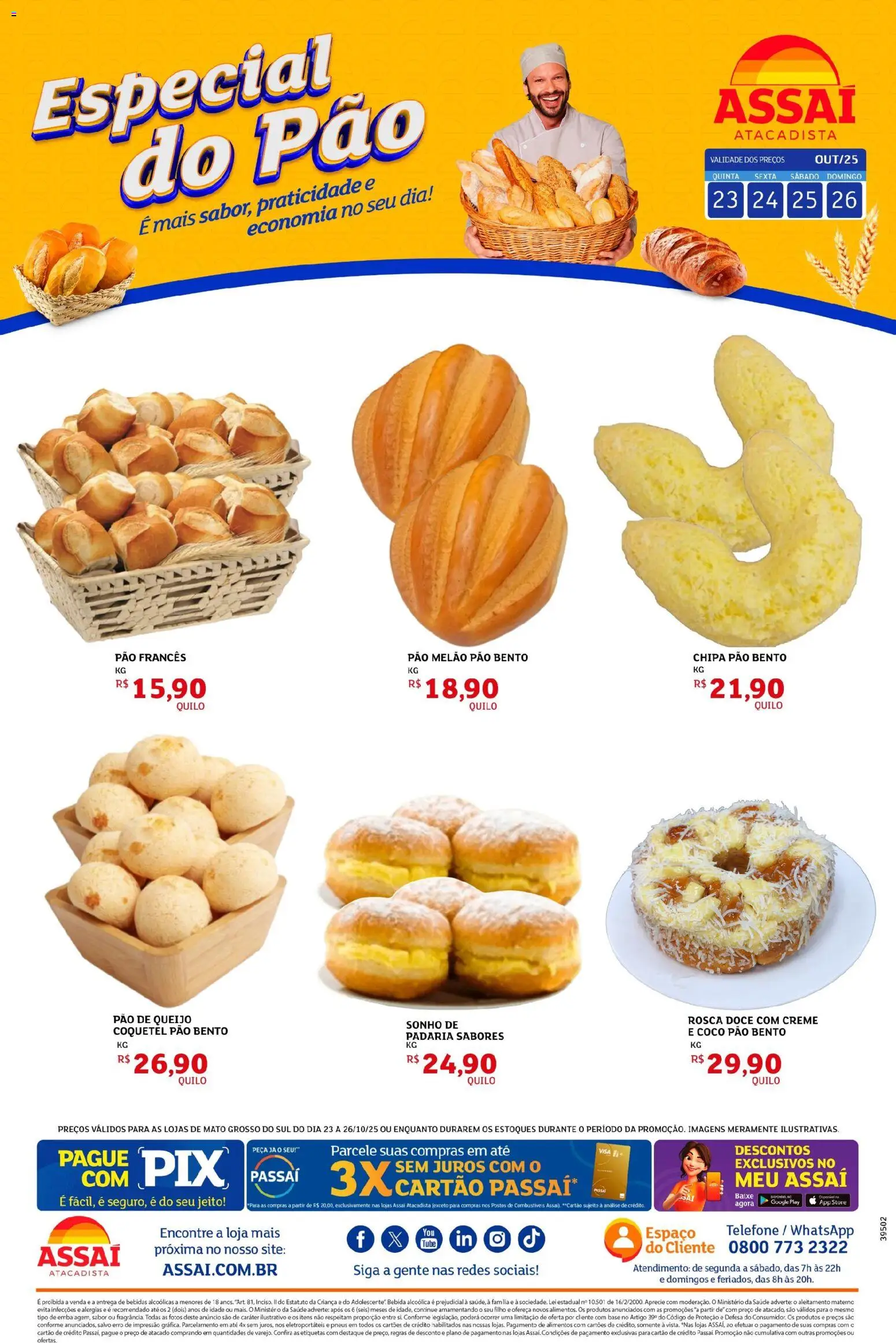 Assaí Atacadista Folheto - válido de 23.10.2025 | Página: 1 | Produtos: Melão, Pão, Creme, Telefone