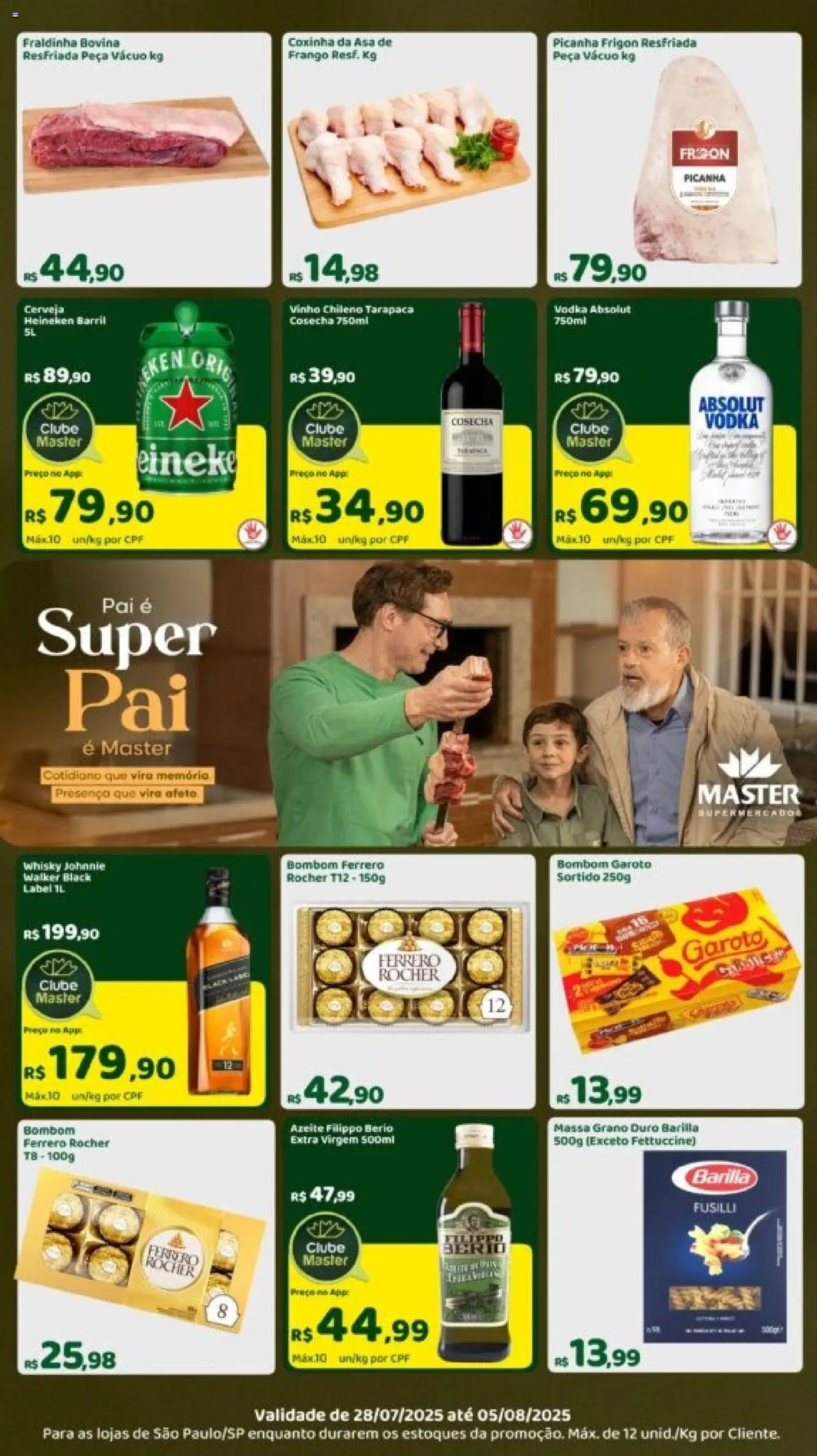 Master Folheto - válido de 28.07.2025 | Página: 1 | Produtos: Fraldinha, Frango, Azeite, Bombom