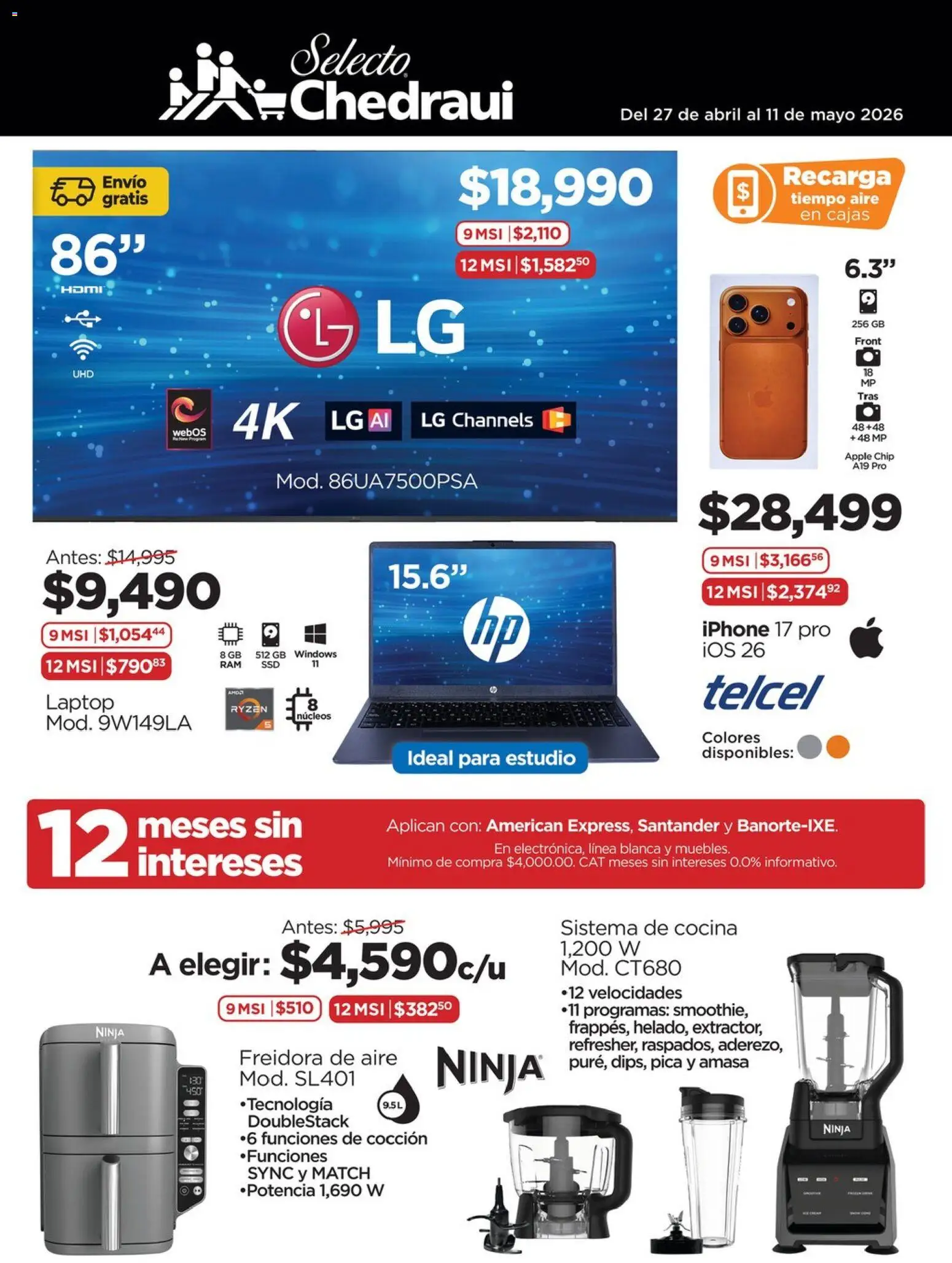 Nuevas ofertas de Chedraui válidas en toda la República Mexicana desde el 27.04.2026. ¡Encuentra las mejores ofertas en Chedraui folleto Acción! | Página: 1 | Productos: Freidora de aire, Cocina, Freidora