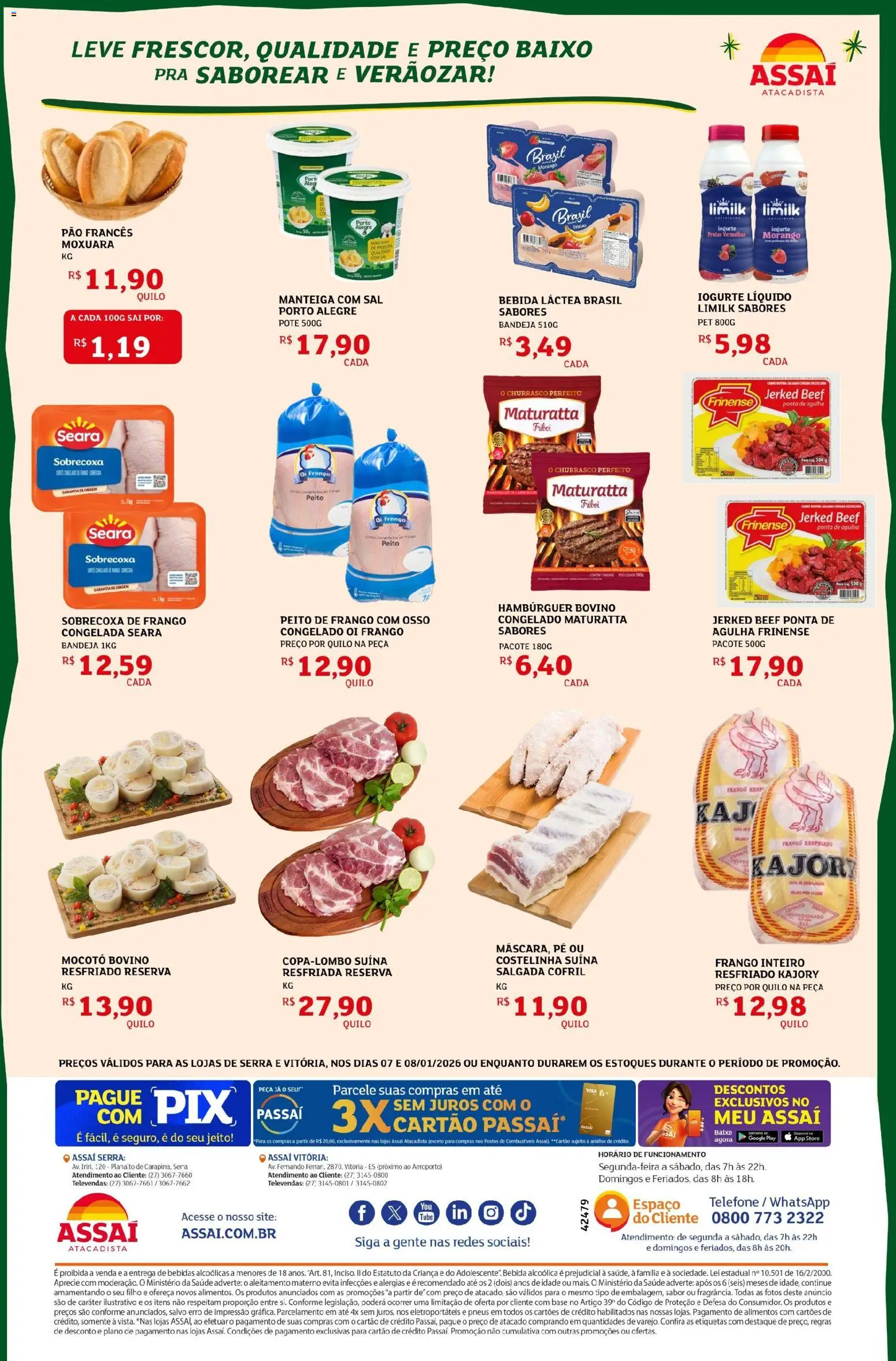 Assaí Atacadista Folheto - válido de 07.01.2026 | Página: 2 | Produtos: Carne, Baixo, Telefone, Frango