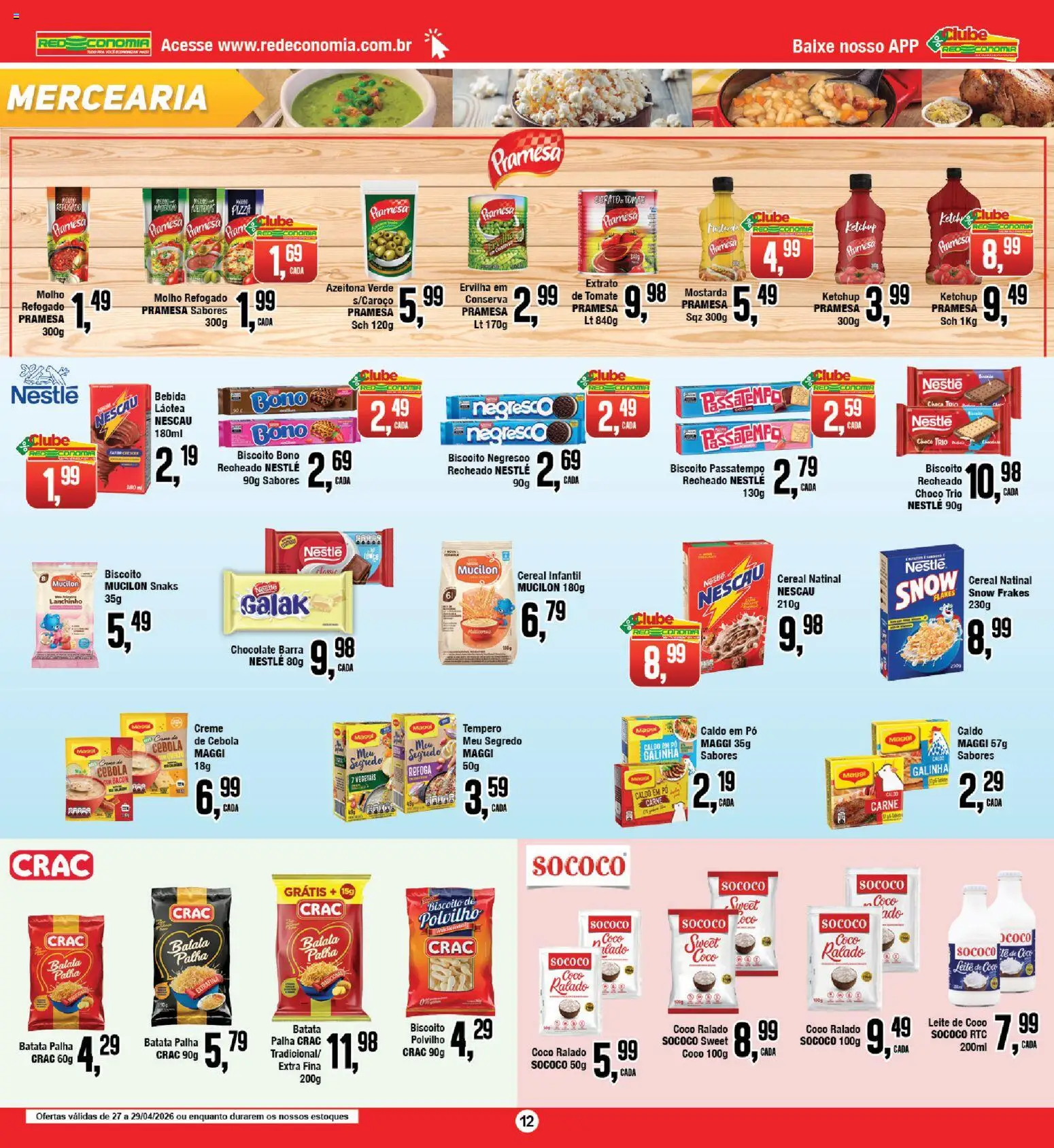 RedEconomia Folheto - válido de 27.04.2026 | Página: 12 | Produtos: Biscoito, Leite, Bebida, Batata