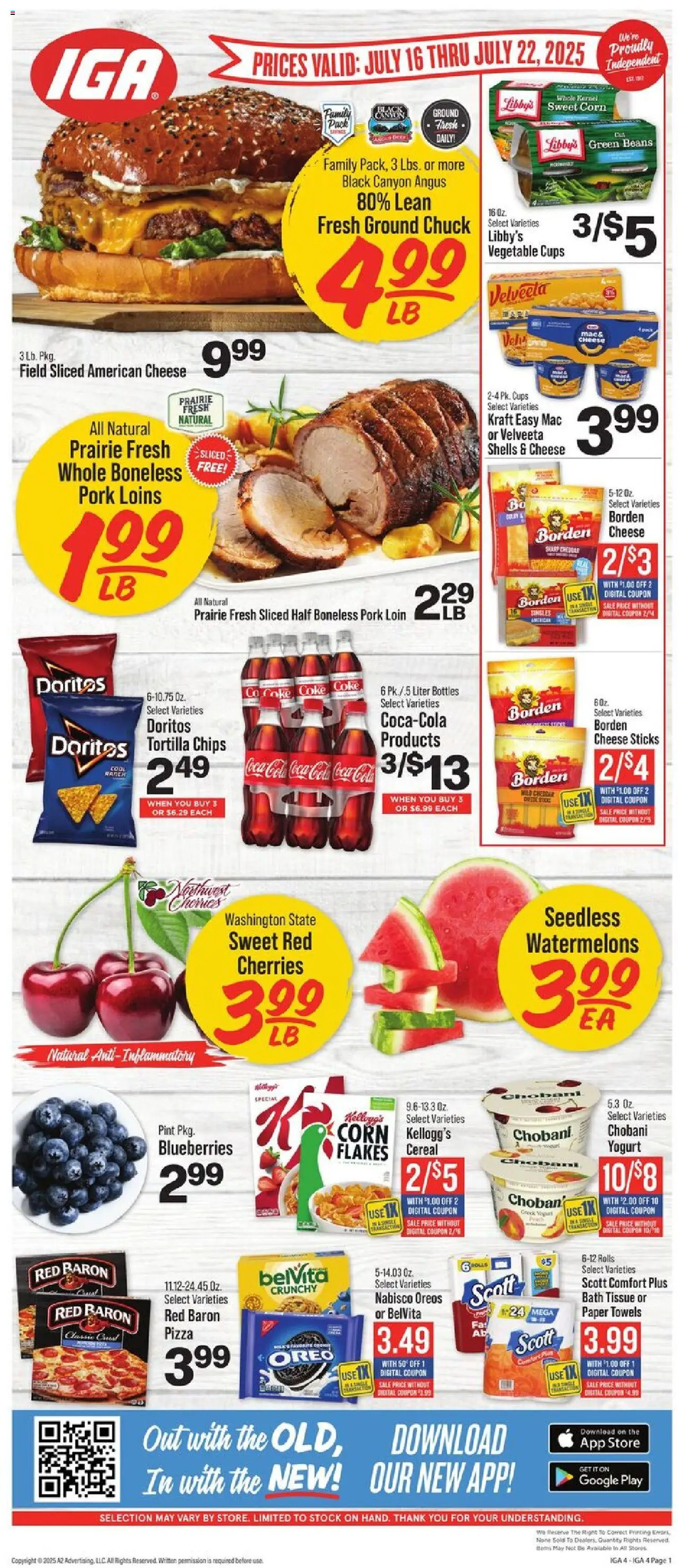 IGA Weekly Ad - valid from 16.07.2025 | Page: 1 | Products: Cherries, Bath, Cheese, Flakes