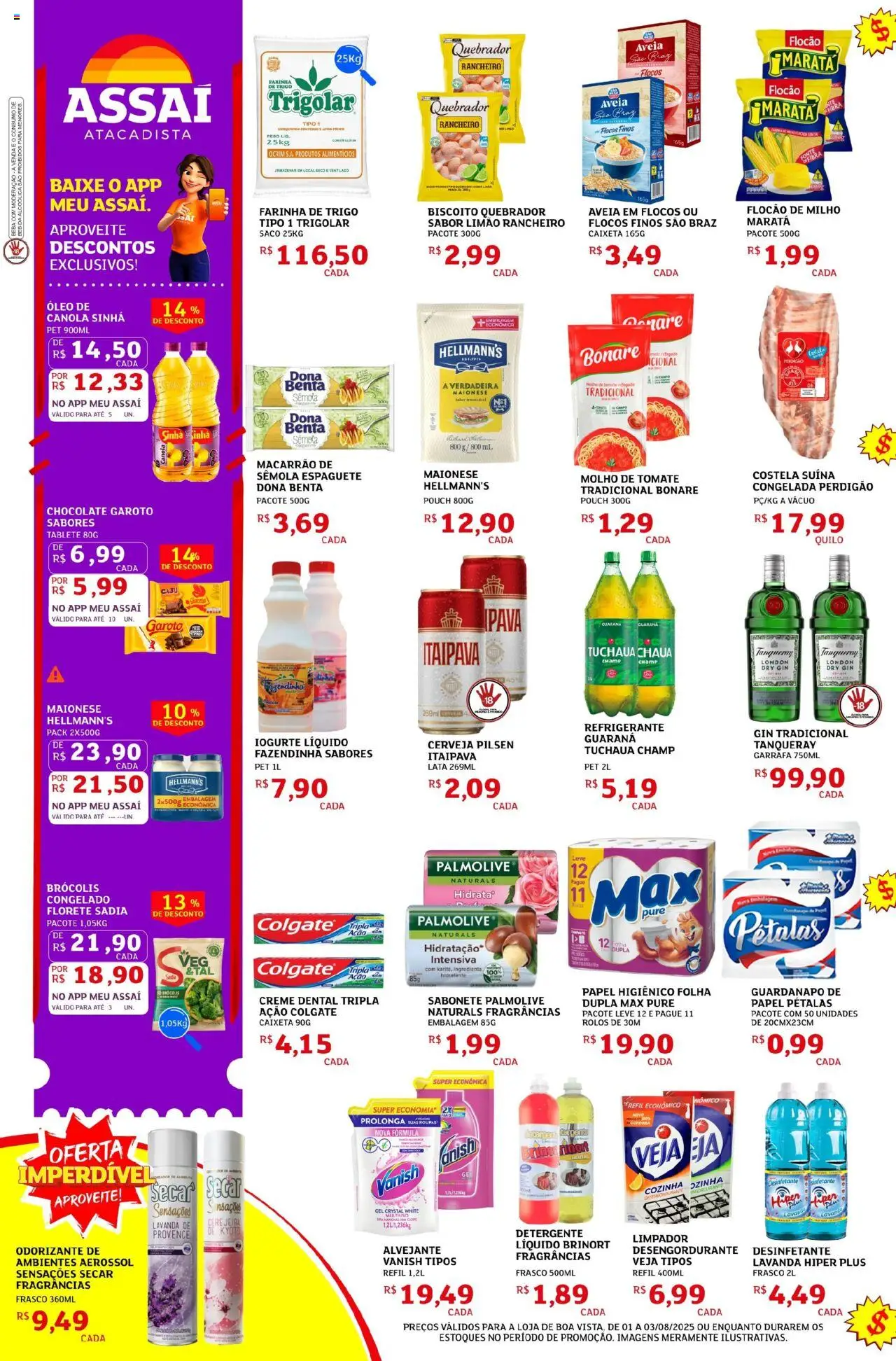 Assaí Atacadista Folheto - válido de 01.08.2025 | Página: 2 | Produtos: Farinha de trigo, Óleo, Macarrão, Desinfetante