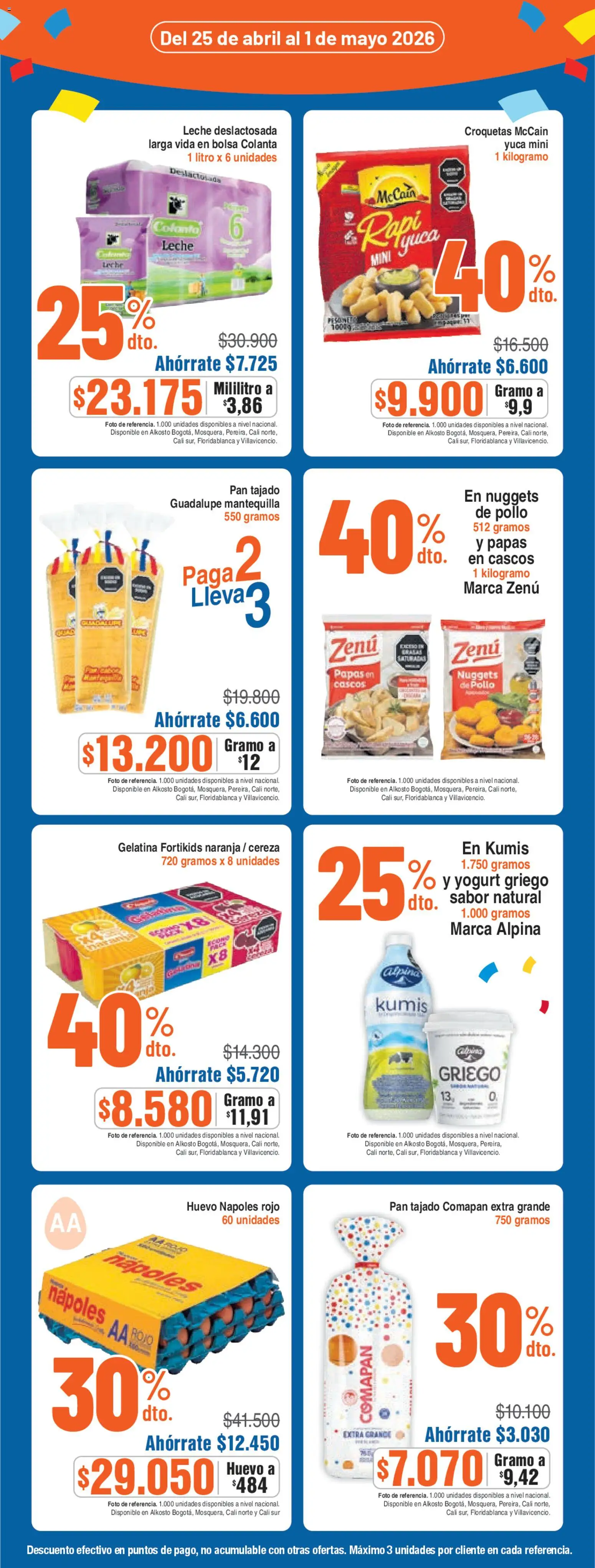 Alkosto revista - valida desde el 25.04.2026 | Página: 4 | Productos: Gelatina, Huevo, Yuca, Pan