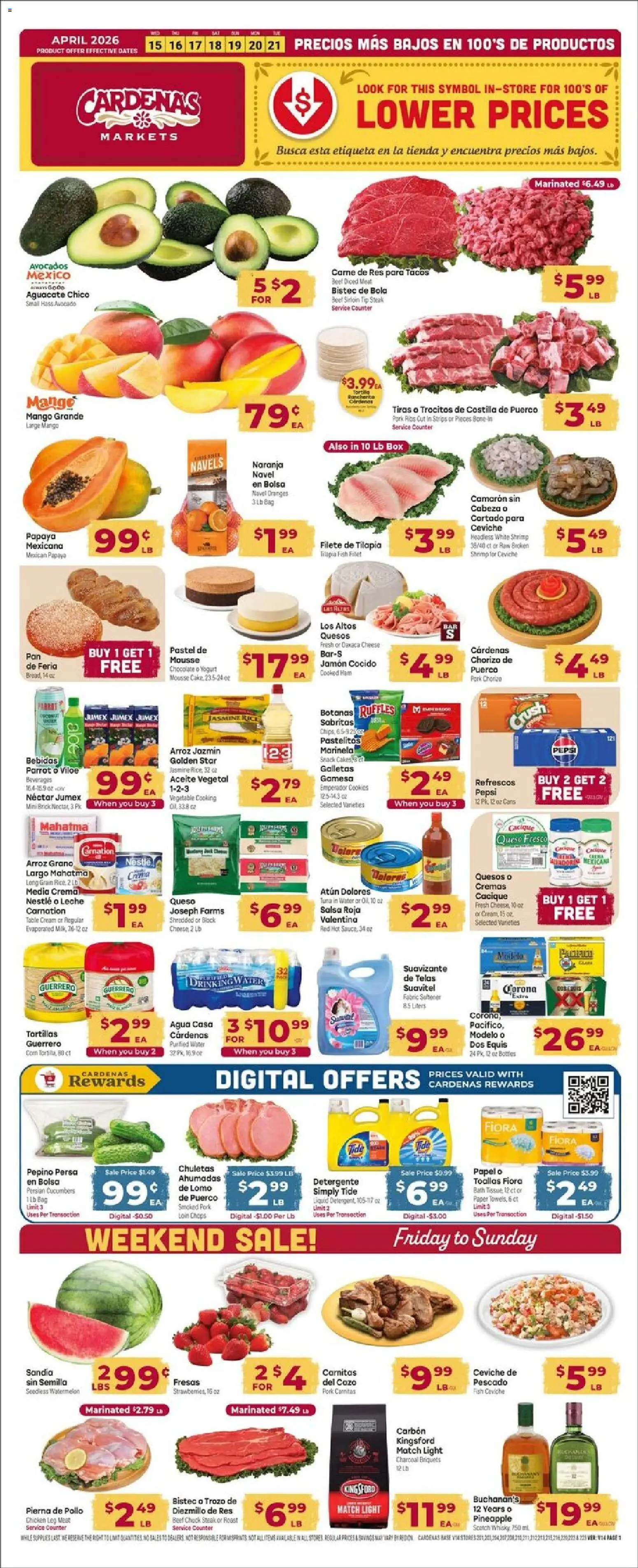 Cardenas Weekly Ad - valid from 15.04.2026 | Page: 1 | Products: Table, Chocolate, Ham, Fish