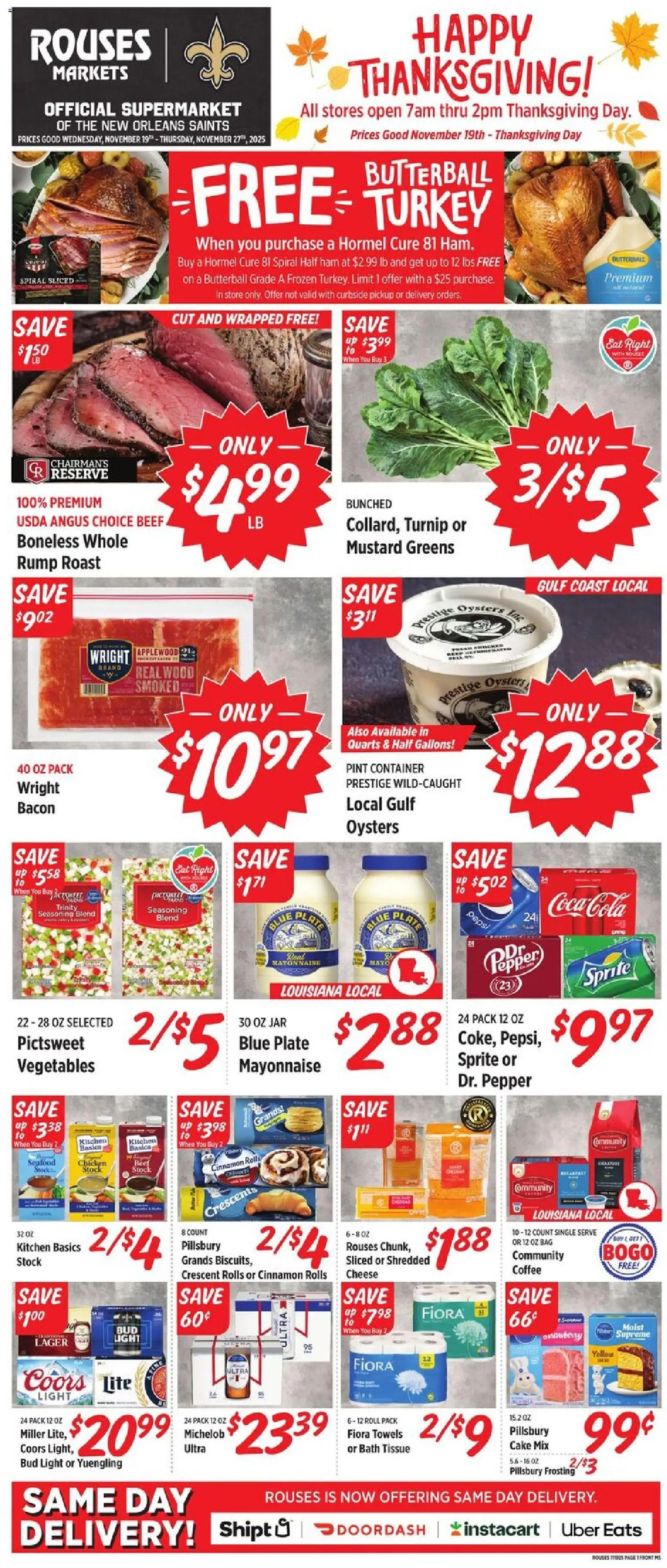 Rouses Weekly Ad - MS - valid from 19.11.2025 | Page: 1 | Products: Beef, Vegetables, Greens, Bag