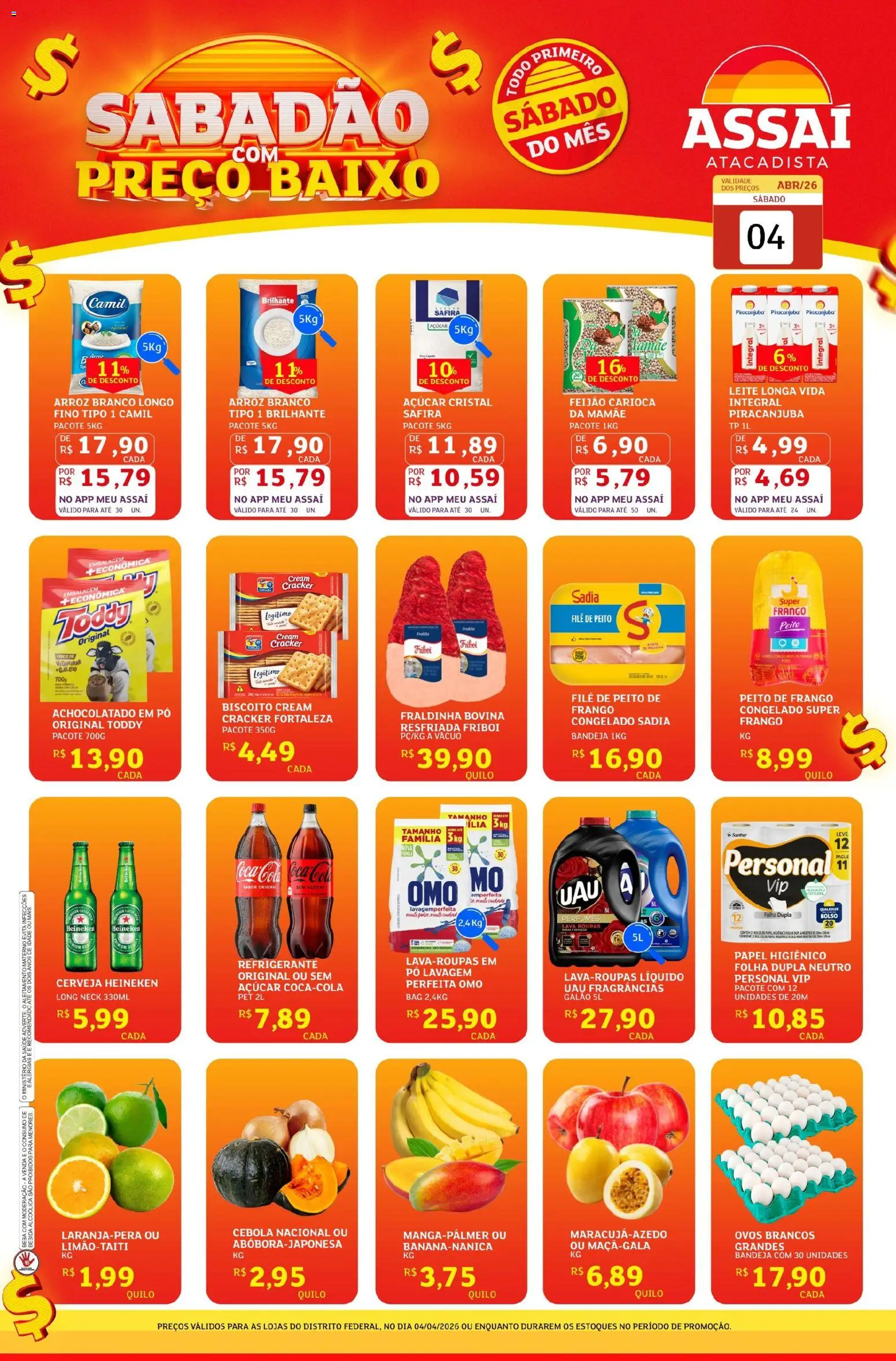 Assaí Atacadista Folheto - válido de 04.04.2026 | Página: 1 | Produtos: Leite, Roupas, Bandeja, Papel higiênico