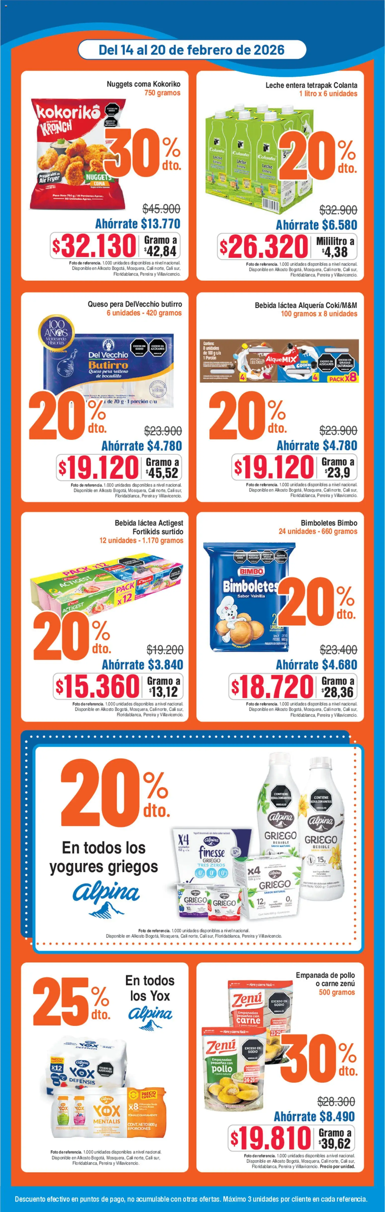 Alkosto revista - valida desde el 14.02.2026 | Página: 4 | Productos: Pollo, Mora, Queso, Pera
