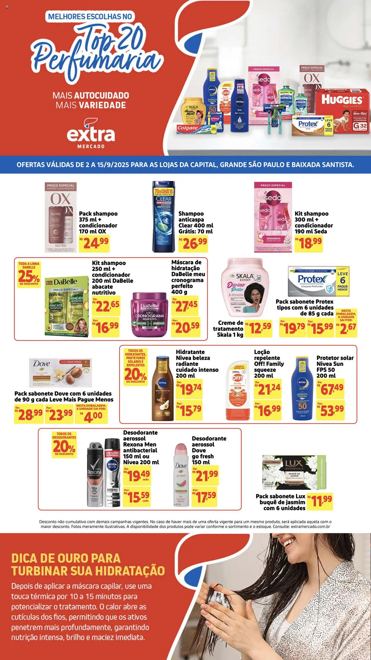 Extra Folheto - válido de 02.09.2025 | Página: 1 | Produtos: Touca, Protetor solar, Sabonete, Rexona