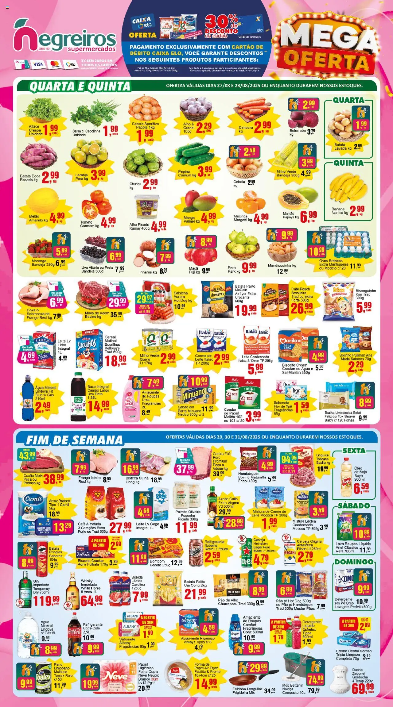 Negreiros Folheto - válido de 27.08.2025 | Página: 1 | Produtos: Melão, Mandioquinha, Almofada, Leite