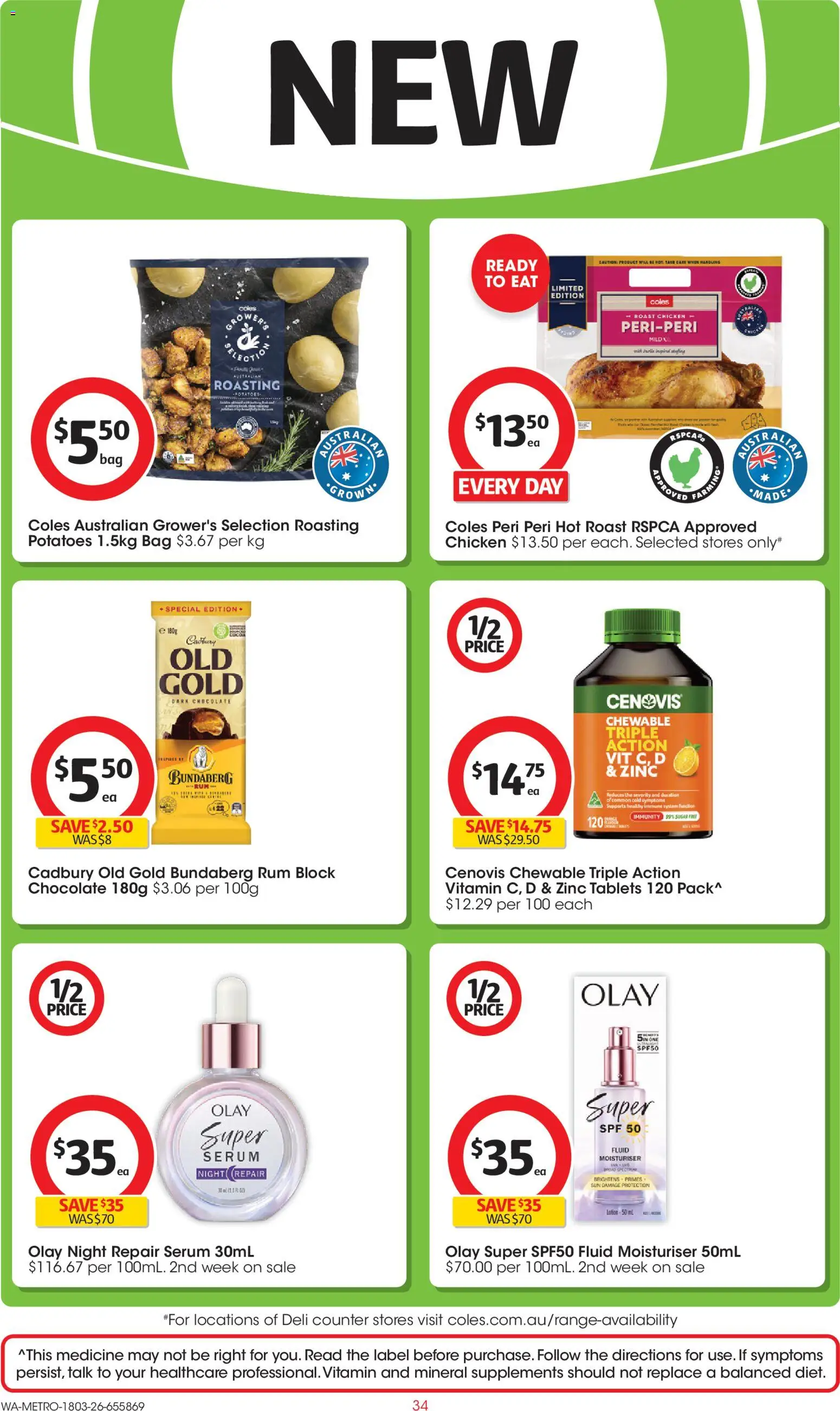 Coles catalogue - valid from 18.03.2026 | Page: 34 | Products: Chicken, Rum, Potatoes, Zinc