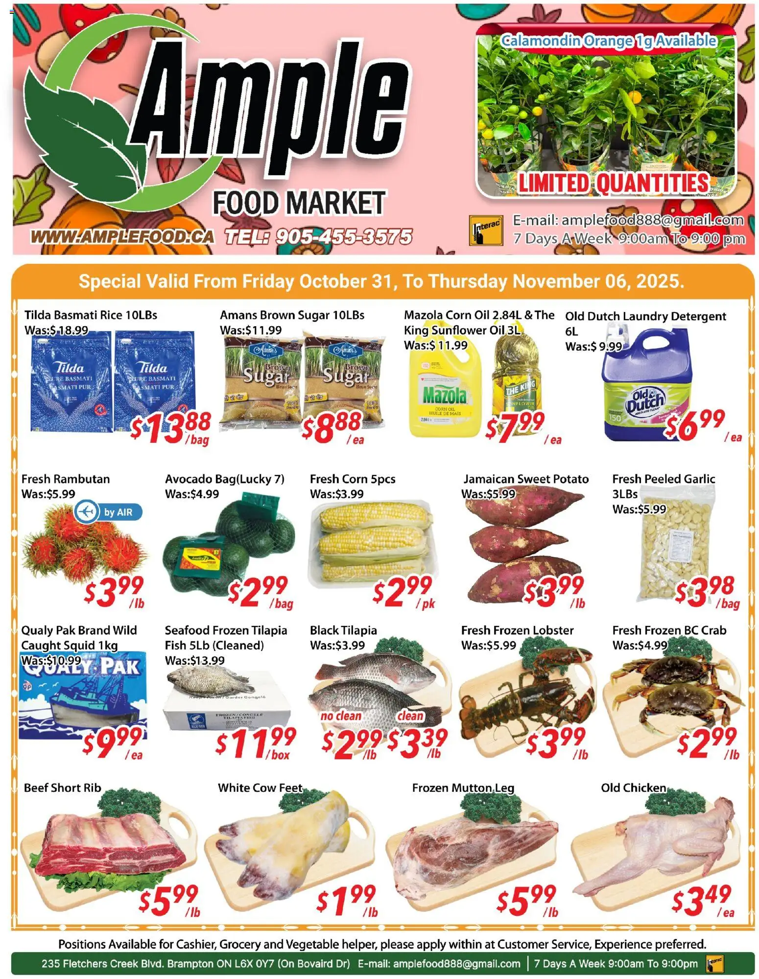 Ample Food Market flyer valid from 31.10.2025 | Page: 1 | Products: Fish, Beef, Oil, Chicken