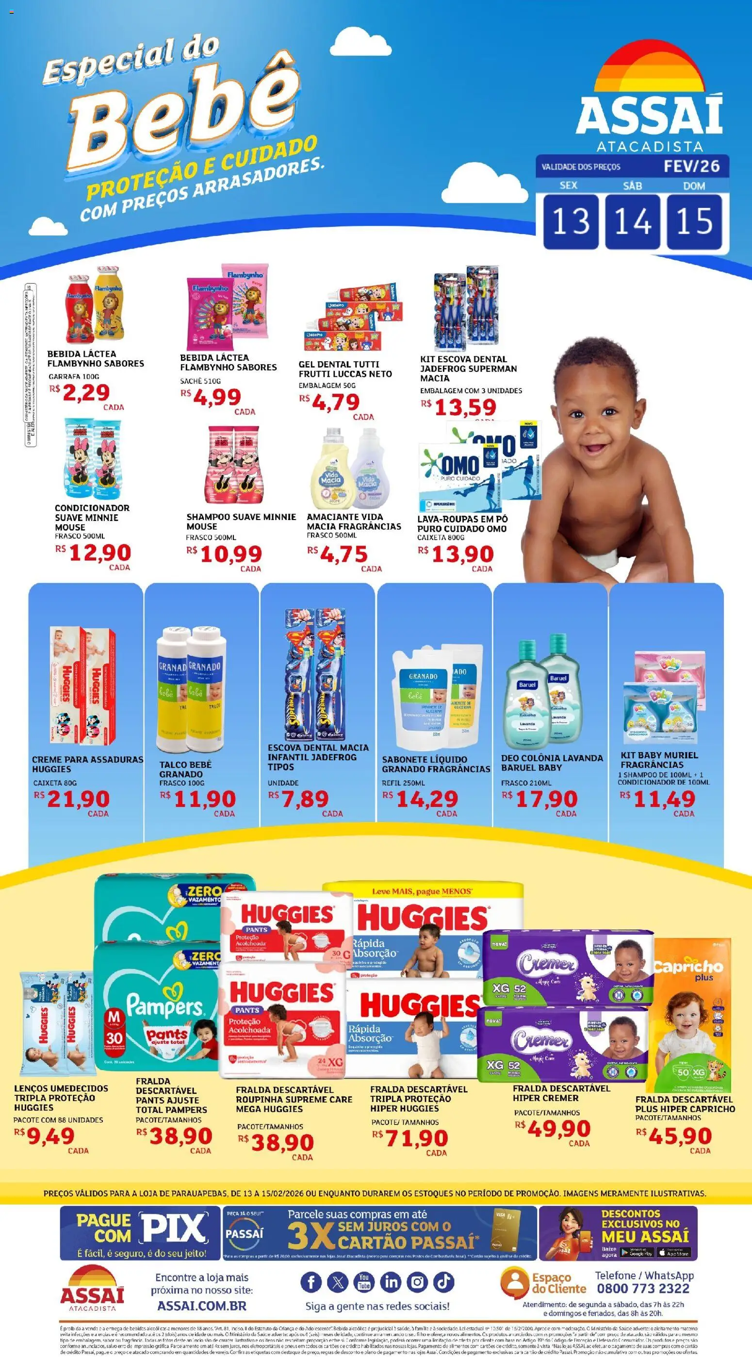 Assaí Atacadista Folheto - válido de 13.02.2026 | Página: 1 | Produtos: Shampoo, Talco, Pampers, Condicionador