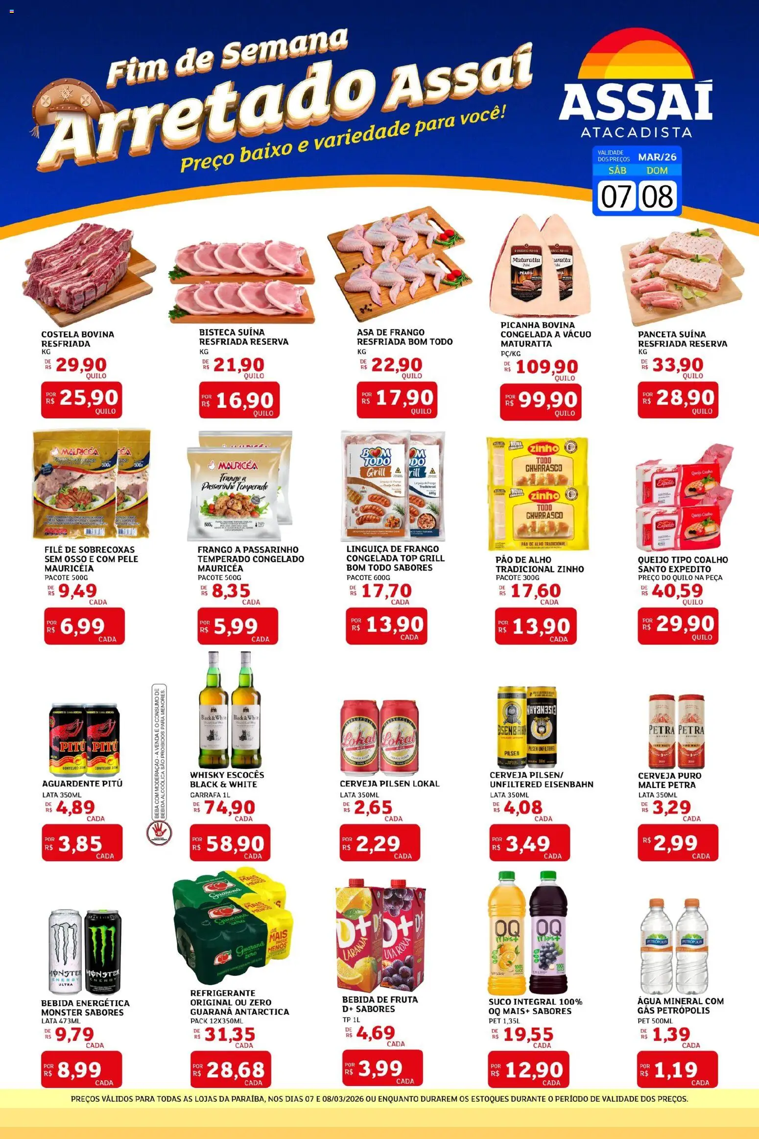 Assaí Atacadista Folheto - válido de 07.03.2026 | Página: 1 | Produtos: Whisky, Pao de alho, Picanha, Queijo