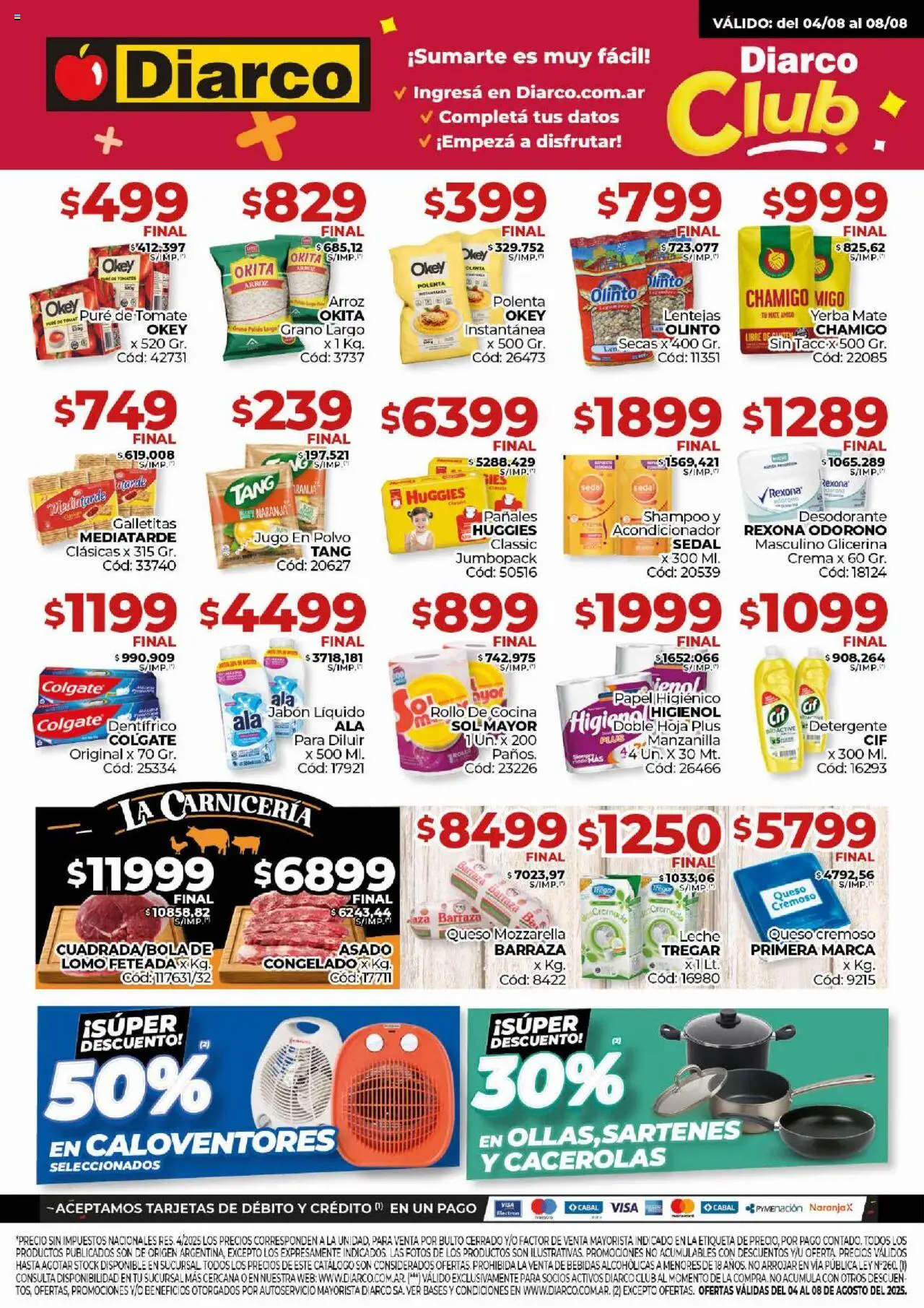 Diarco ofertas │ válido desde el 04.08.2025 | Página: 1 | Productos: Papel higiénico, Acondicionador, Detergente, Pañales