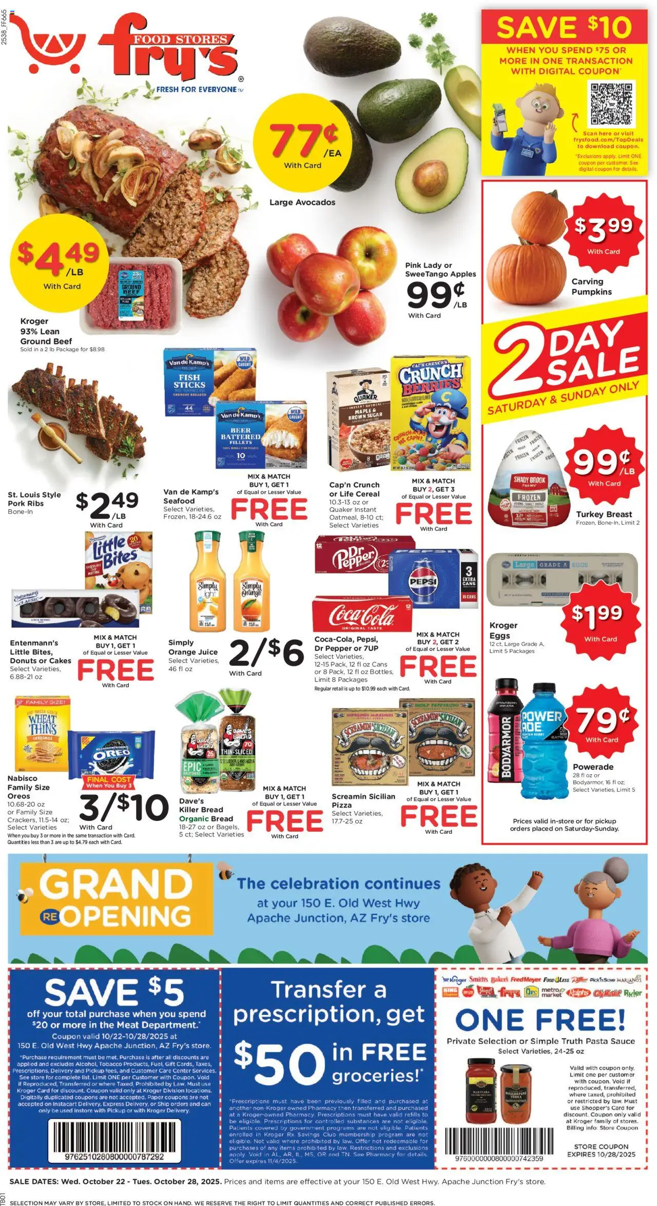 Fry's Food Weekly Ad - valid from 22.10.2025 | Page: 1 | Products: Eggs, Pizza, Apples, Pasta