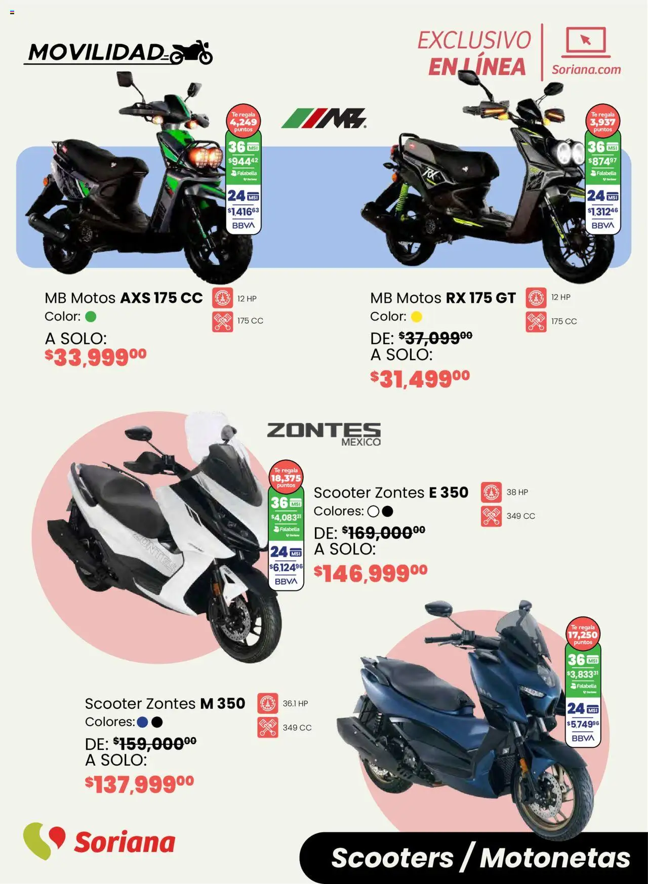 Nuevas ofertas de Soriana válidas en toda la República Mexicana desde el 04.10.2025. ¡Encuentra las mejores ofertas en Soriana - Motos y más Exclusivo en línea! | Página: 4 | Productos: Scooter, Té