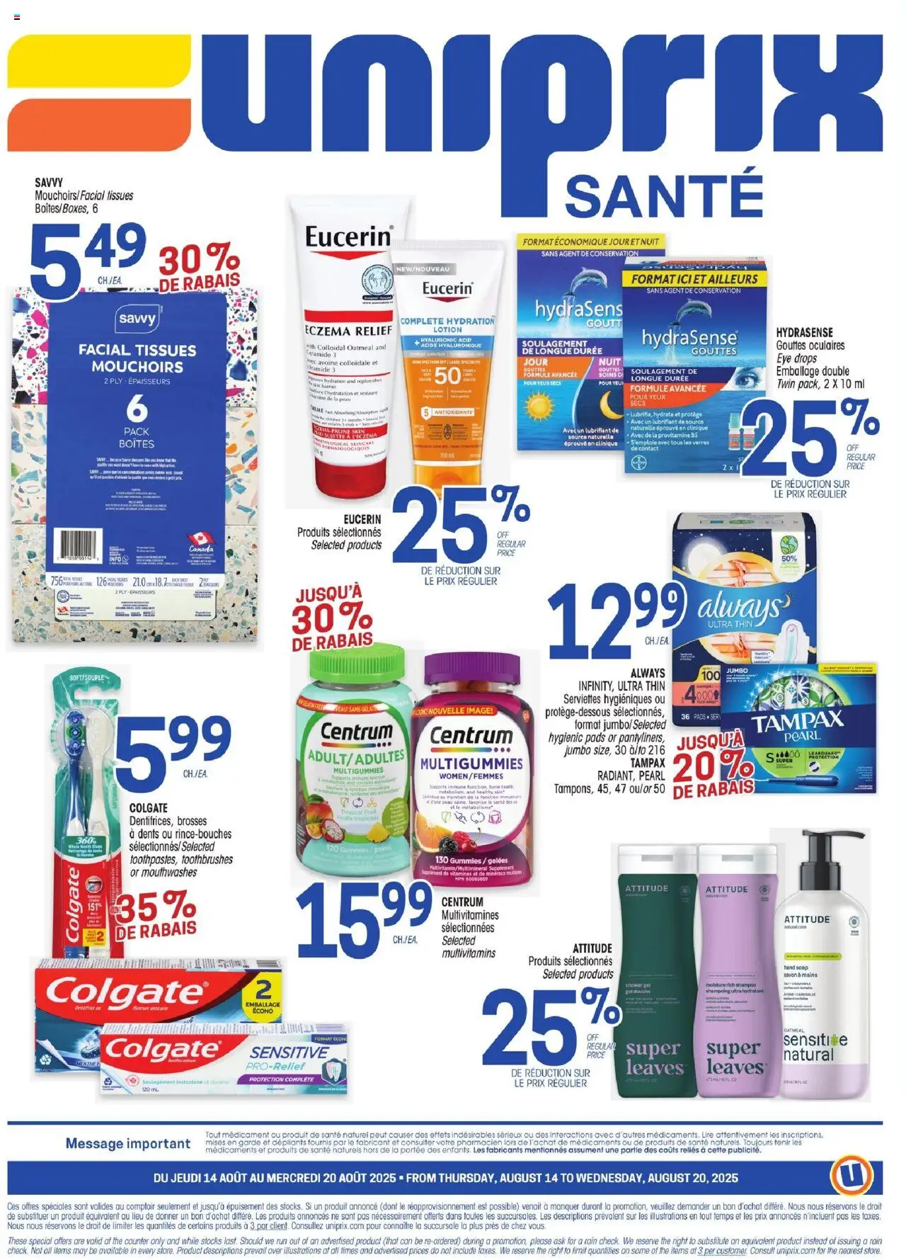 Uniprix flyer valid from 14.08.2025 | Page: 4 | Products: Shampoo, Soap, Shower