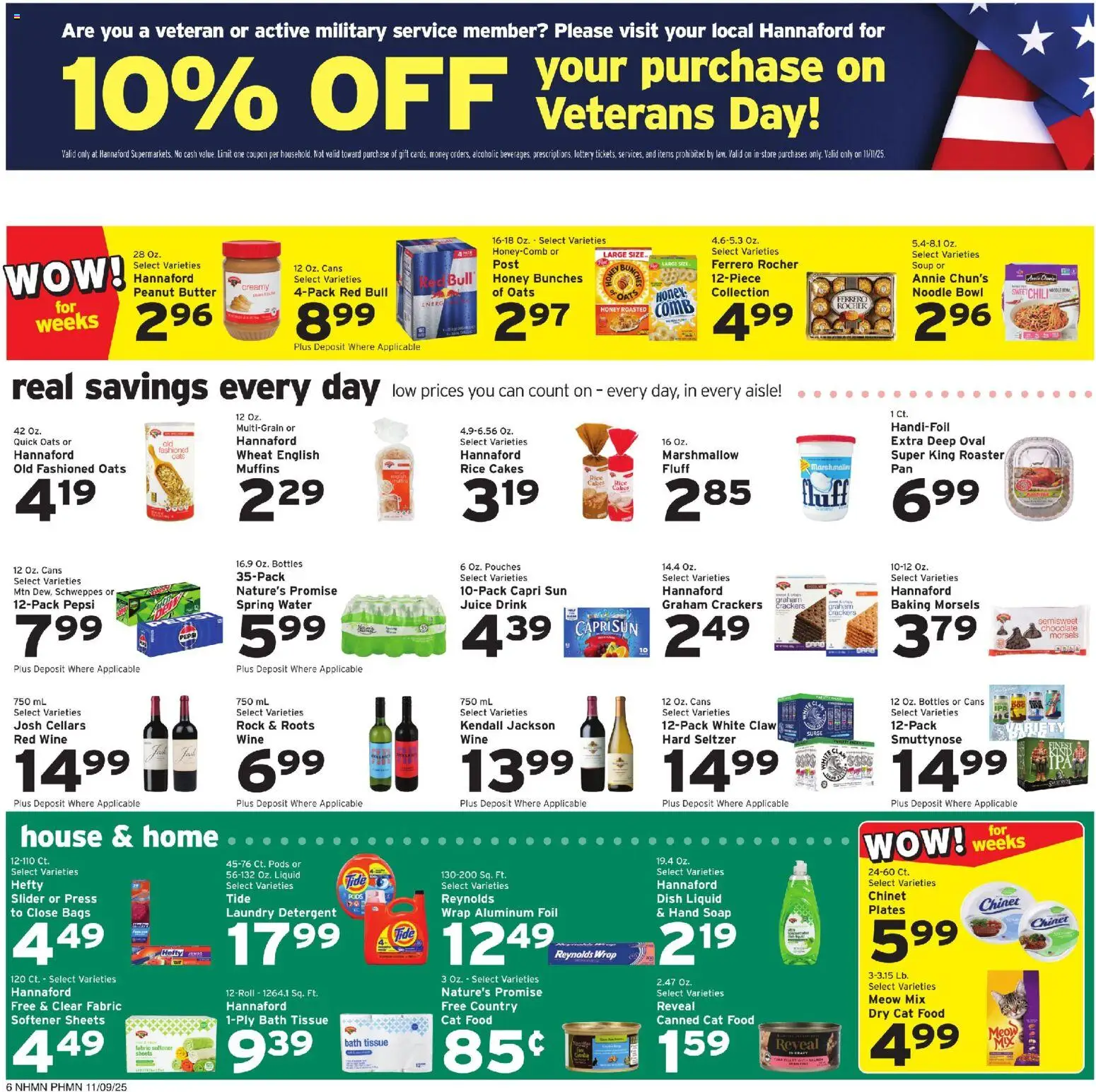 Hannaford Weekly Ad - valid from 09.11.2025 | Page: 6 | Products: Bath, Cat Food, Juice, Water