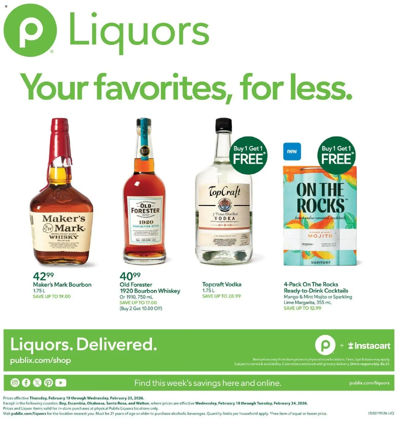 Publix Liquor - valid from 19.02.2026 | Page: 1 | Products: Bourbon, Vodka, Whiskey, Mango