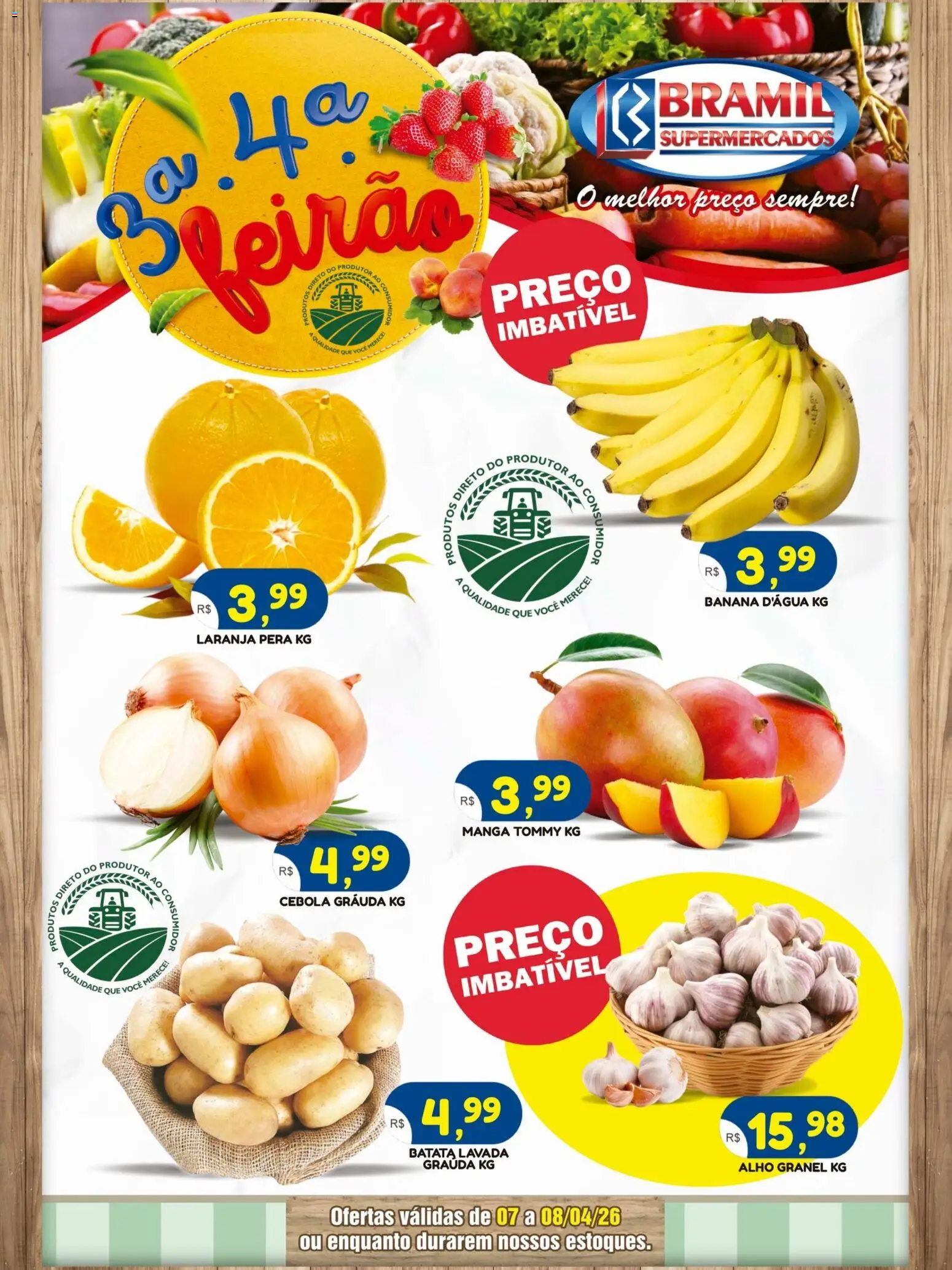 Bramil Supermercados Folheto - válido de 07.04.2026 | Página: 1 | Produtos: Pera, Alho, Cebola, Batata