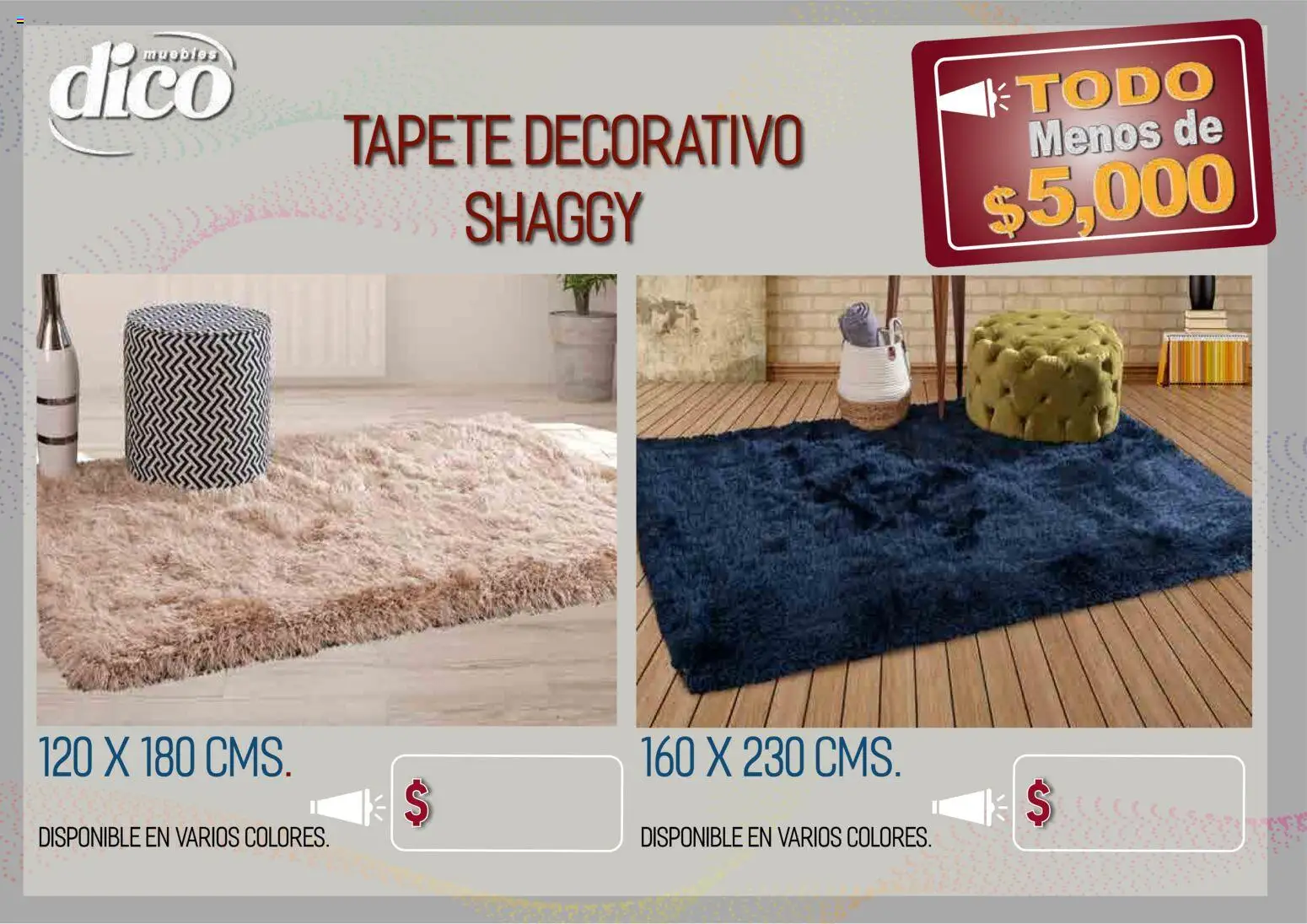 Nuevas ofertas de Muebles Dico válidas en toda la República Mexicana desde el 09.04.2026. ¡Encuentra las mejores ofertas en Muebles Dico catálogo Todo menos de 5000 Pacifico! | Página: 81 | Productos: Tapete