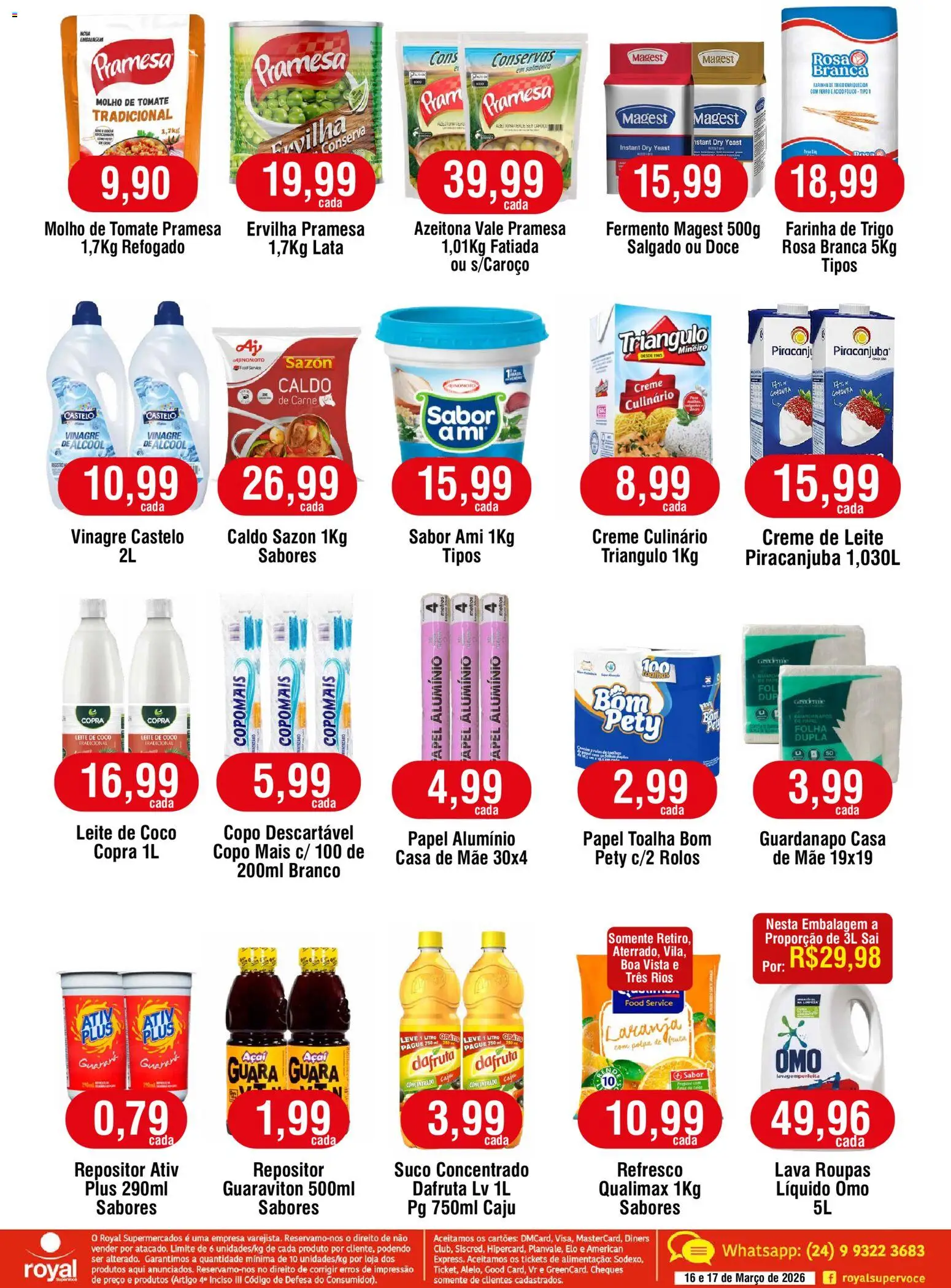 Royal Supermercados Folheto - válido de 16.03.2026 | Página: 2 | Produtos: Creme de leite, Leite de coco, Açaí, Guardanapo
