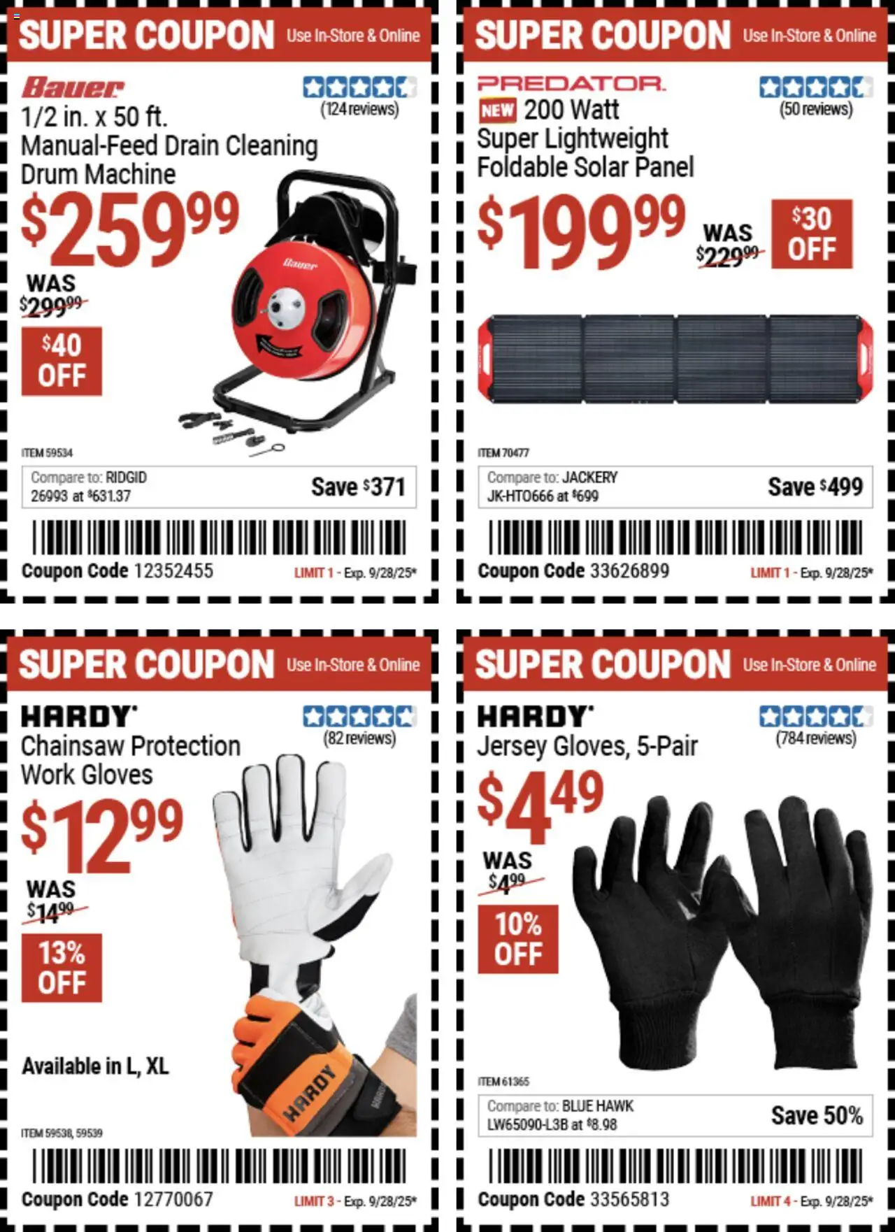 Harbor Freight Weekly Ad - valid from 15.09.2025 | Page: 2 | Products: Chainsaw, Gloves