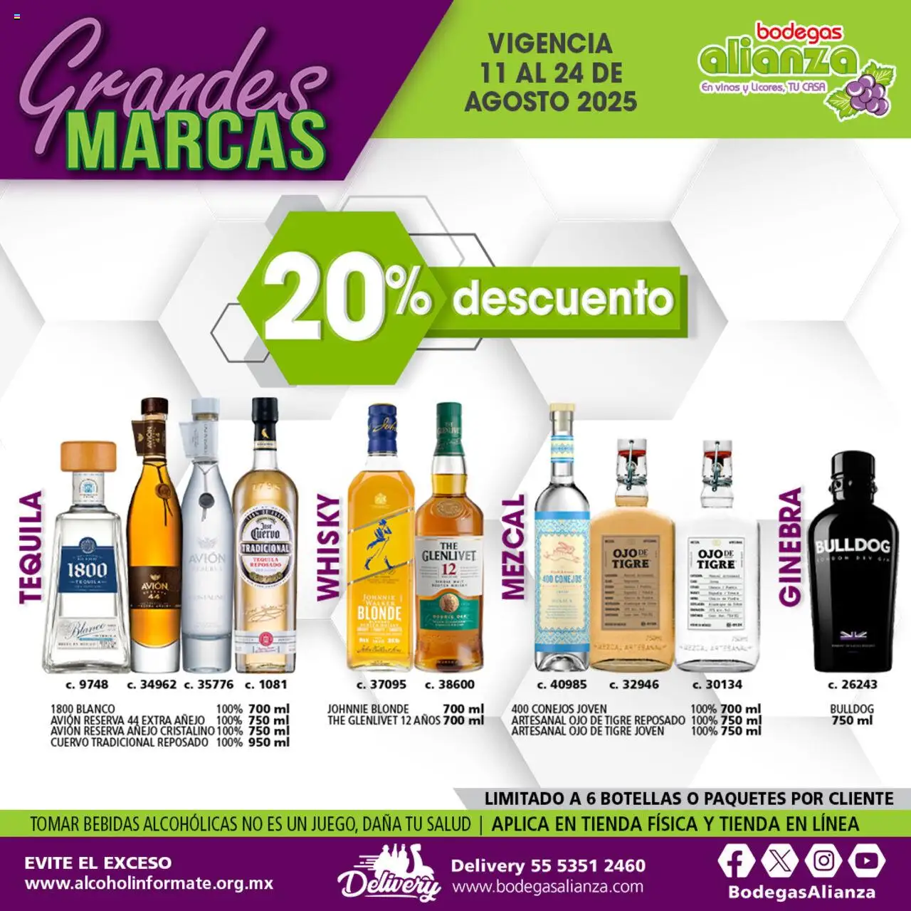 Nuevas ofertas de Bodegas Alianza válidas en toda la República Mexicana desde el 11.08.2025. ¡Encuentra las mejores ofertas en Bodegas Alianza - Catálogo Grandes Marcas! | Página: 6 | Productos: Ginebra, Tequila, Whisky