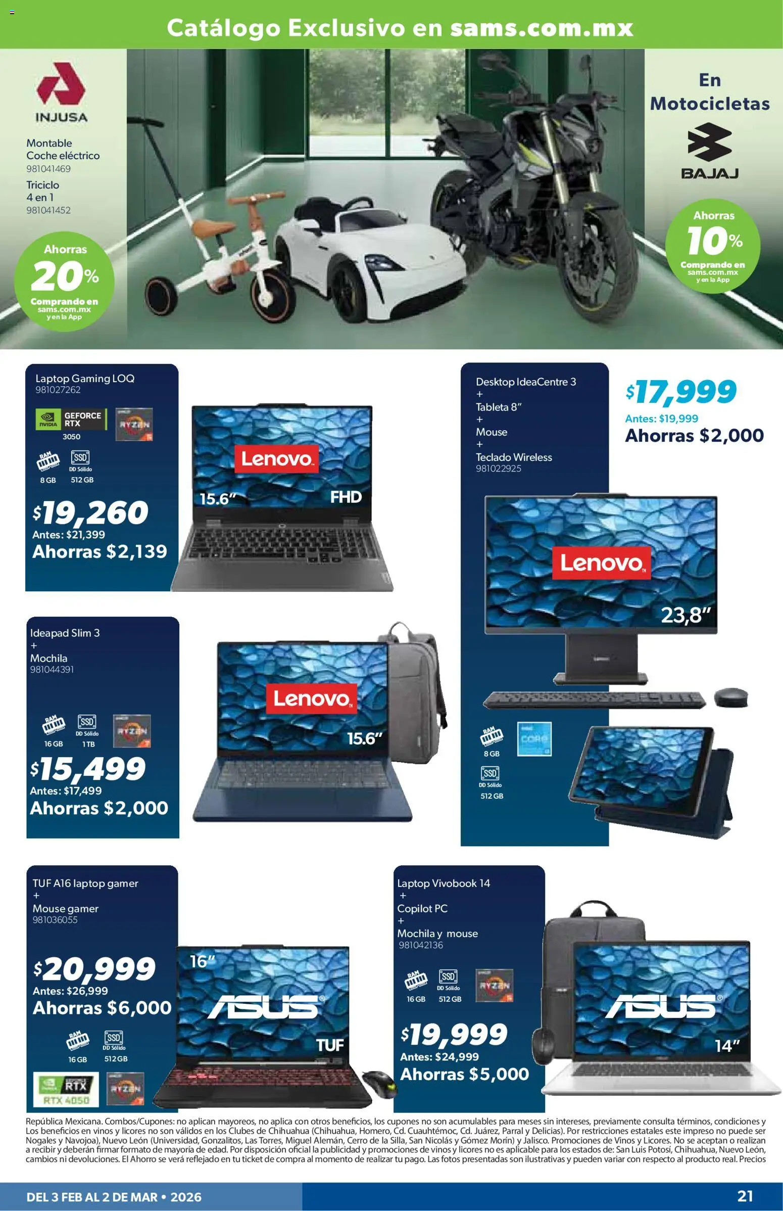 Nuevas ofertas de Sam's Club válidas en toda la República Mexicana desde el 03.02.2026. ¡Encuentra las mejores ofertas en Sam's Club catálogo! | Página: 21 | Productos: Mochila, Mouse, Tableta, Teclado