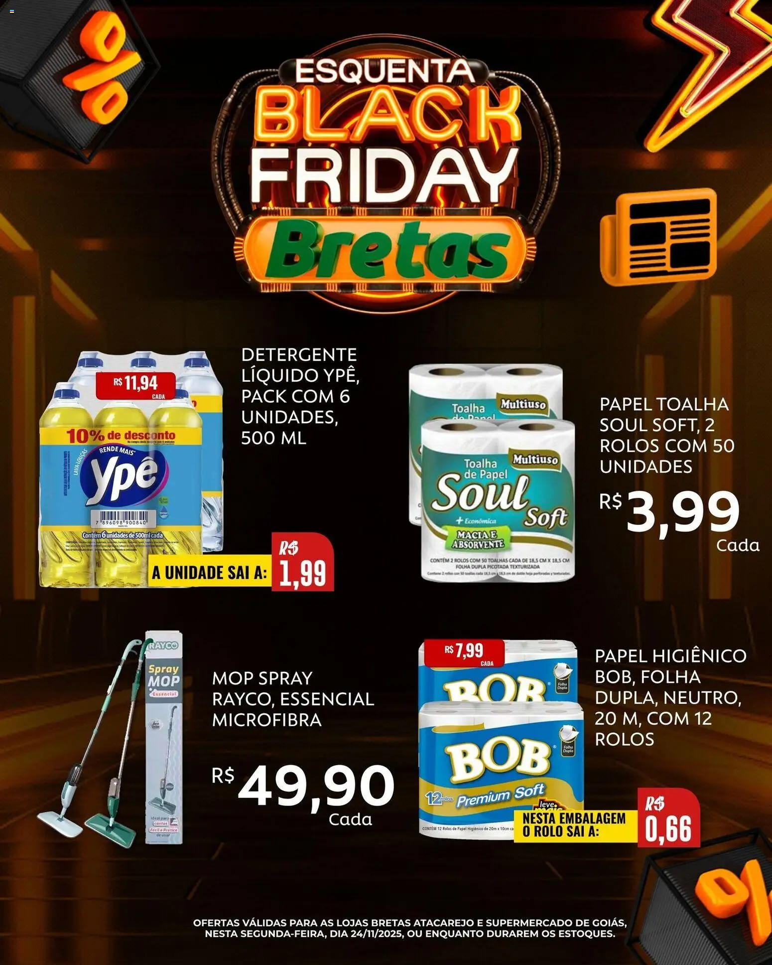 Bretas Folheto - válido de 24.11.2025 | Página: 8 | Produtos: Papel toalha, Mop, Absorvente, Papel higiênico