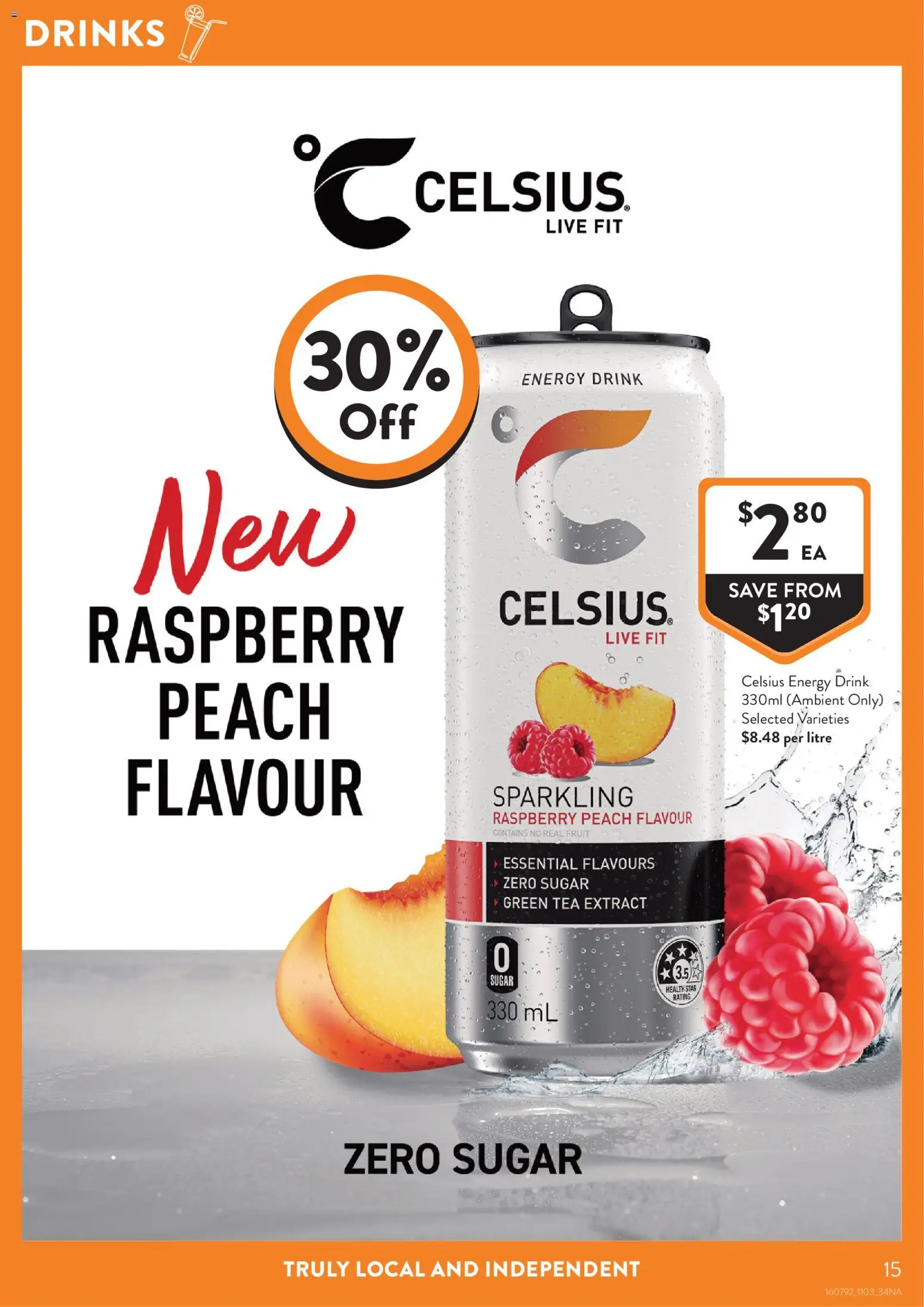 Foodworks catalogue - valid from 11.03.2026 | Page: 15 | Products: Energy drink, Sugar, Peach, Raspberry