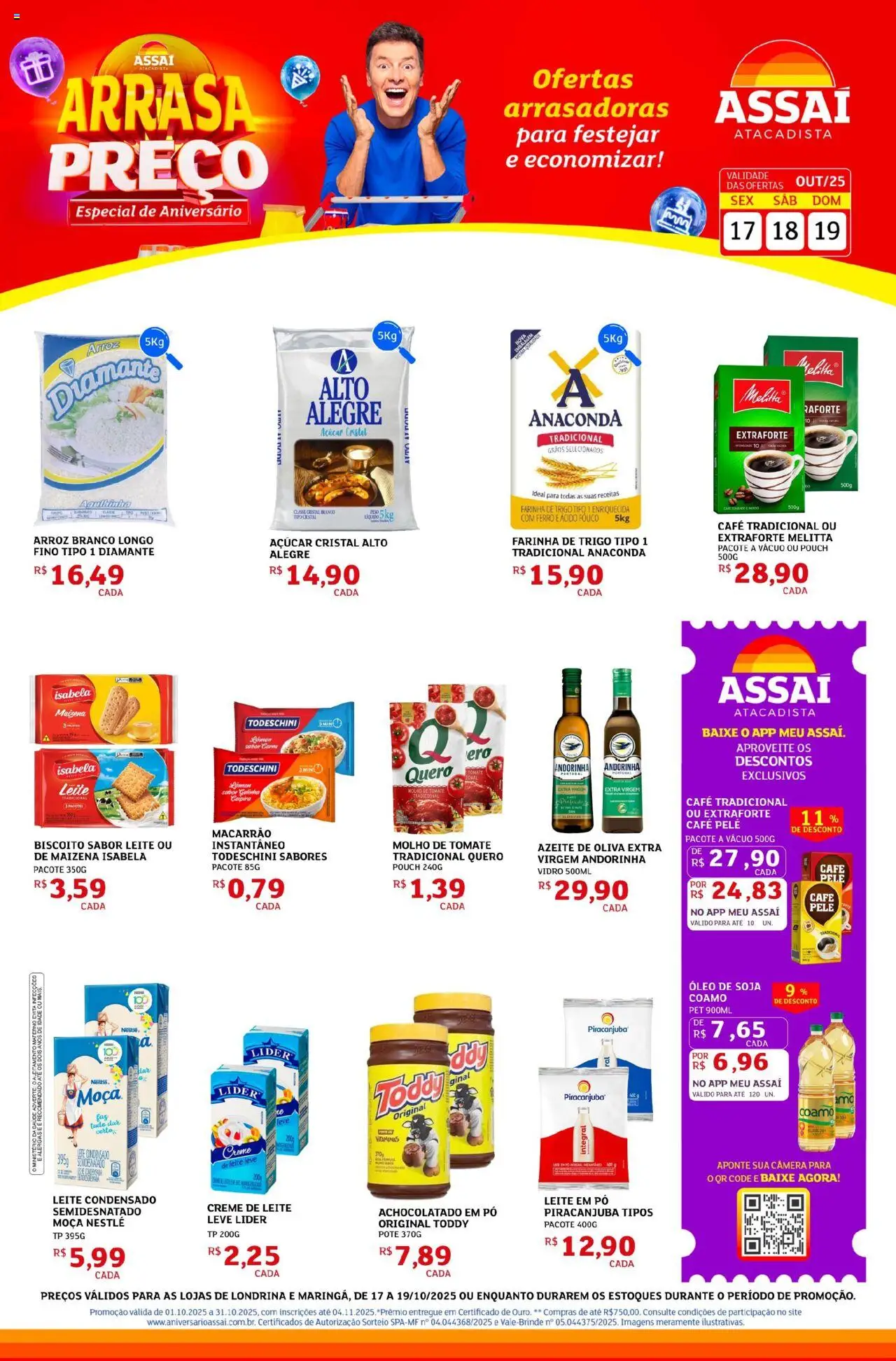 Assaí Atacadista Folheto - válido de 17.10.2025 | Página: 1 | Produtos: Arroz, Macarrão, Creme, Azeite