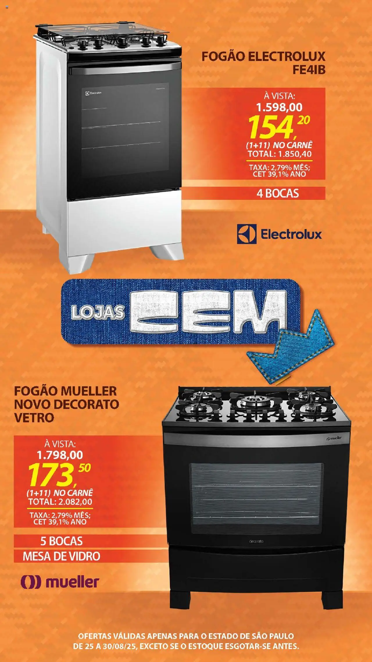 Lojas Cem Folheto - válido de 25.08.2025 | Página: 21 | Produtos: Fogão, Mesa, Carne