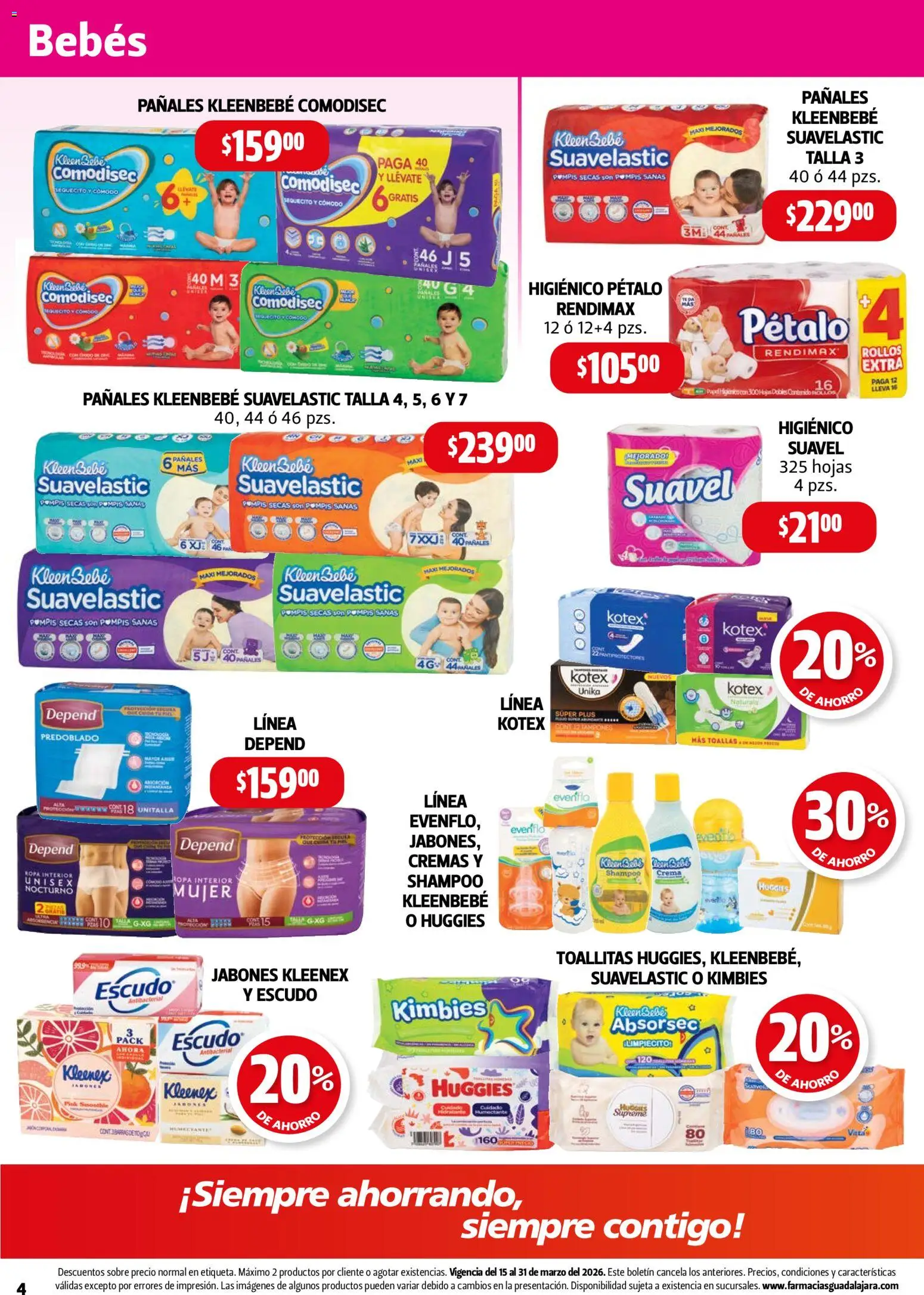 Nuevas ofertas de Farmacia Guadalajara válidas en toda la República Mexicana desde el 15.03.2026. ¡Encuentra las mejores ofertas en Farmacia Guadalajara catálogo! | Página: 4 | Productos: Crema, Pañales, Ropa, Sobre