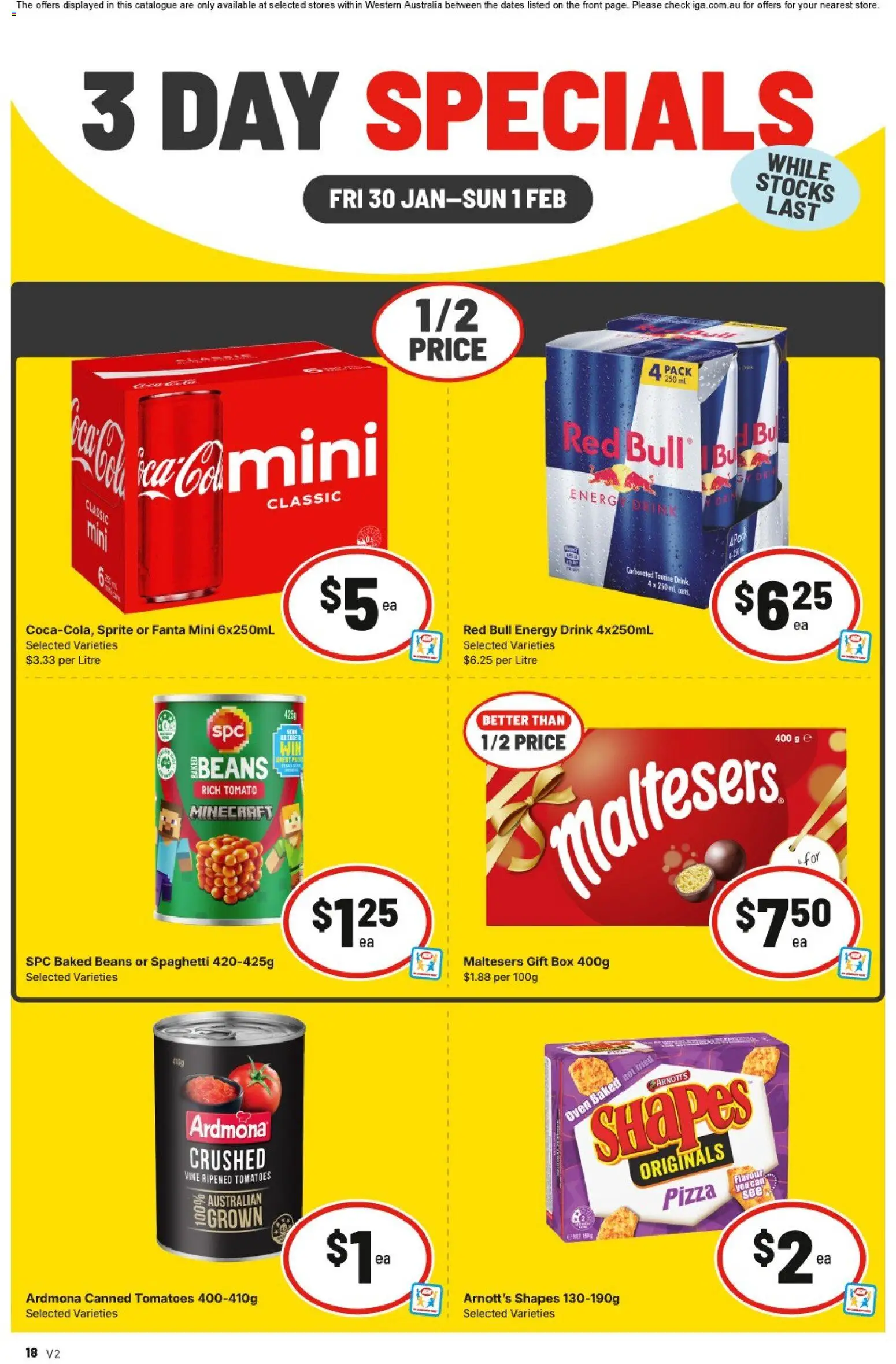 IGA catalogue - valid from 30.01.2026 | Page: 2 | Products: Box, Energy drink, Pizza, Tomatoes