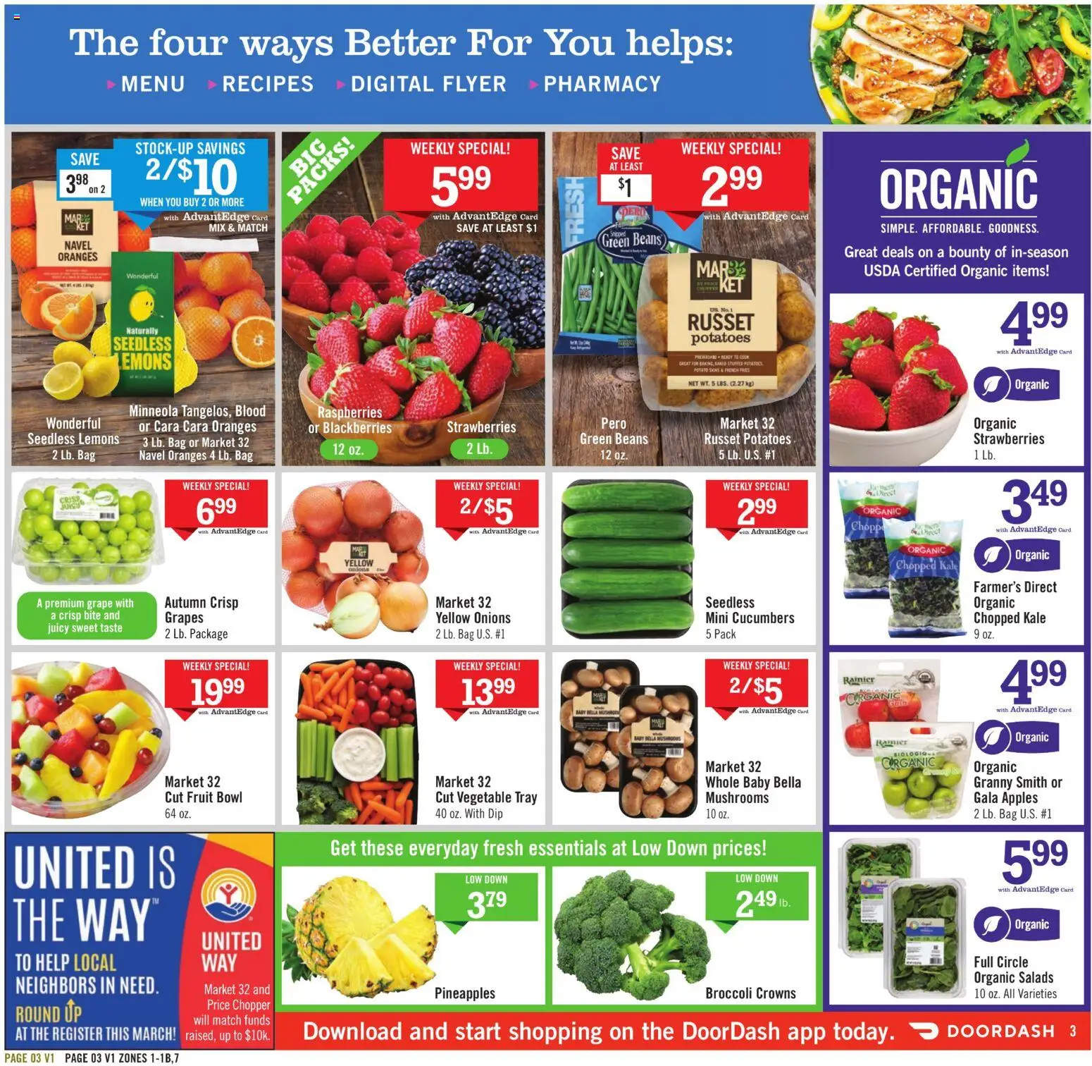 Price Chopper - Weekly Flyer - valid from 22.03.2026 | Page: 3 | Products: Kale, Strawberries, Potatoes, Grapes