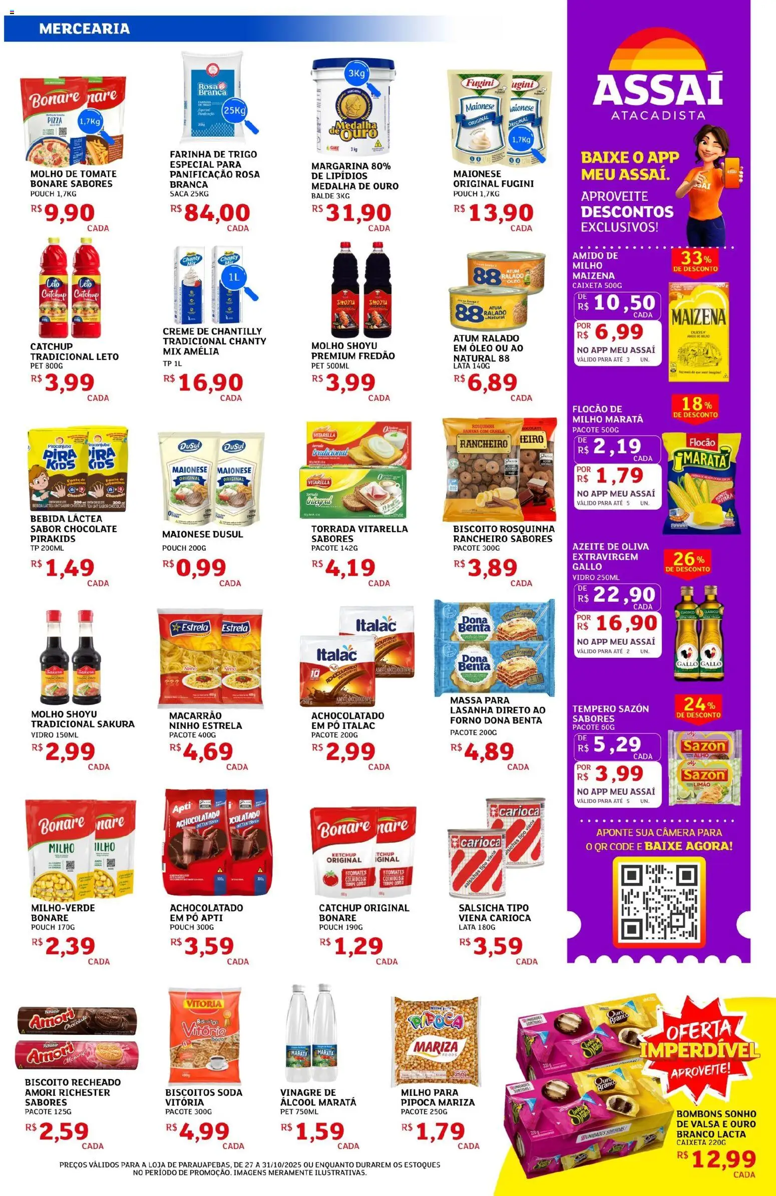 Assaí Atacadista Folheto - válido de 27.10.2025 | Página: 3 | Produtos: Alho, Óleo, Chocolate, Balde