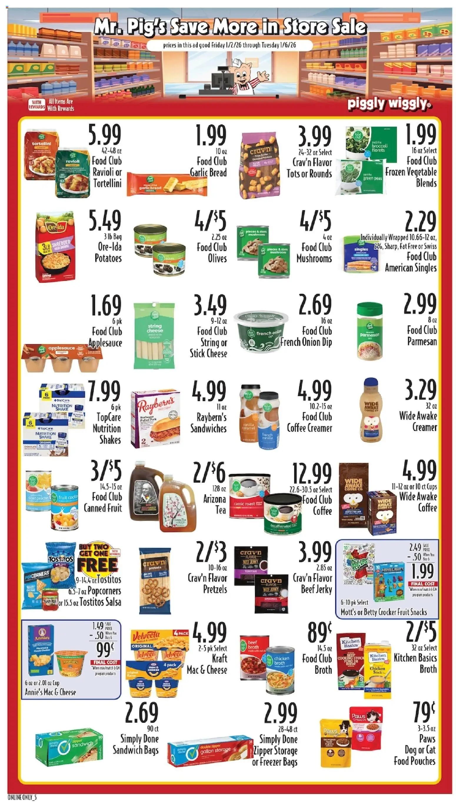 Piggly Wiggly Weekly Ad - valid from 02.01.2026 | Page: 3 | Products: Mushrooms, Cheese, Pork, Bag