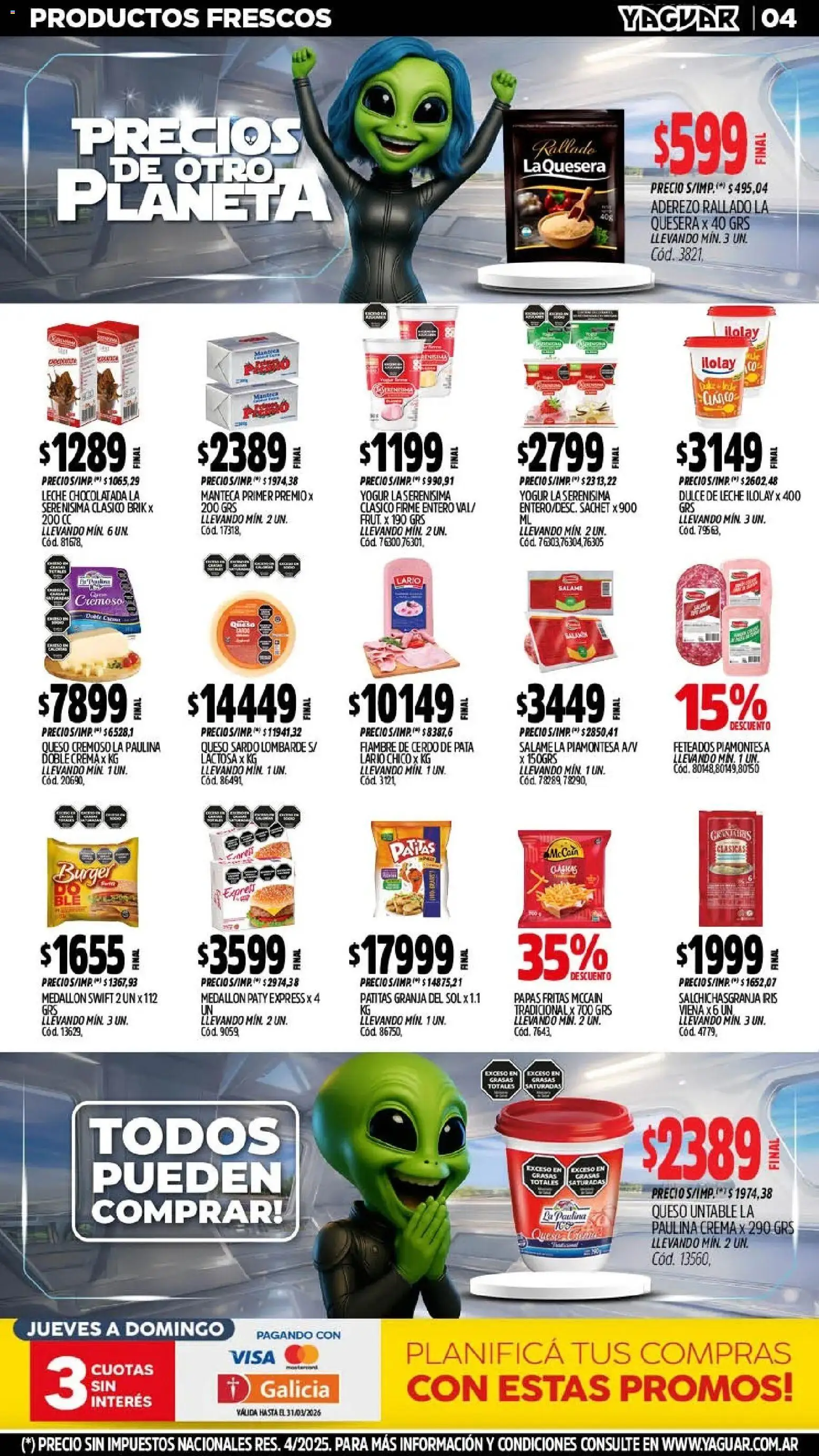 Yaguar - Oferta Semanal San Juan │ válido desde el 03.03.2026 | Página: 4 | Productos: Leche, Manteca, Chocolatada, Papas fritas