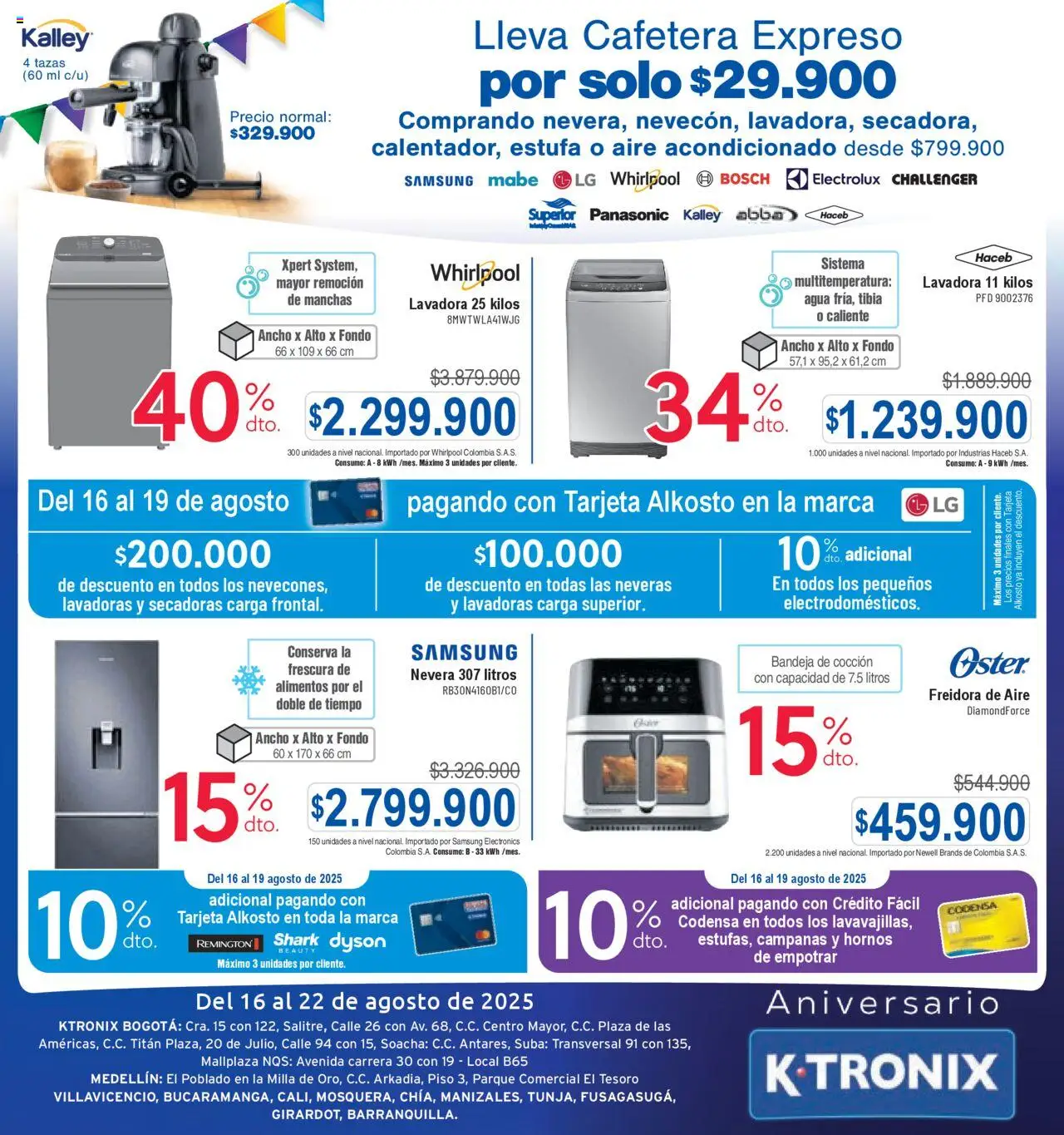 Ktronix revista - valida desde el 16.08.2025 | Página: 8 | Productos: Bandeja, Lavadora, Aire acondicionado, Cafetera