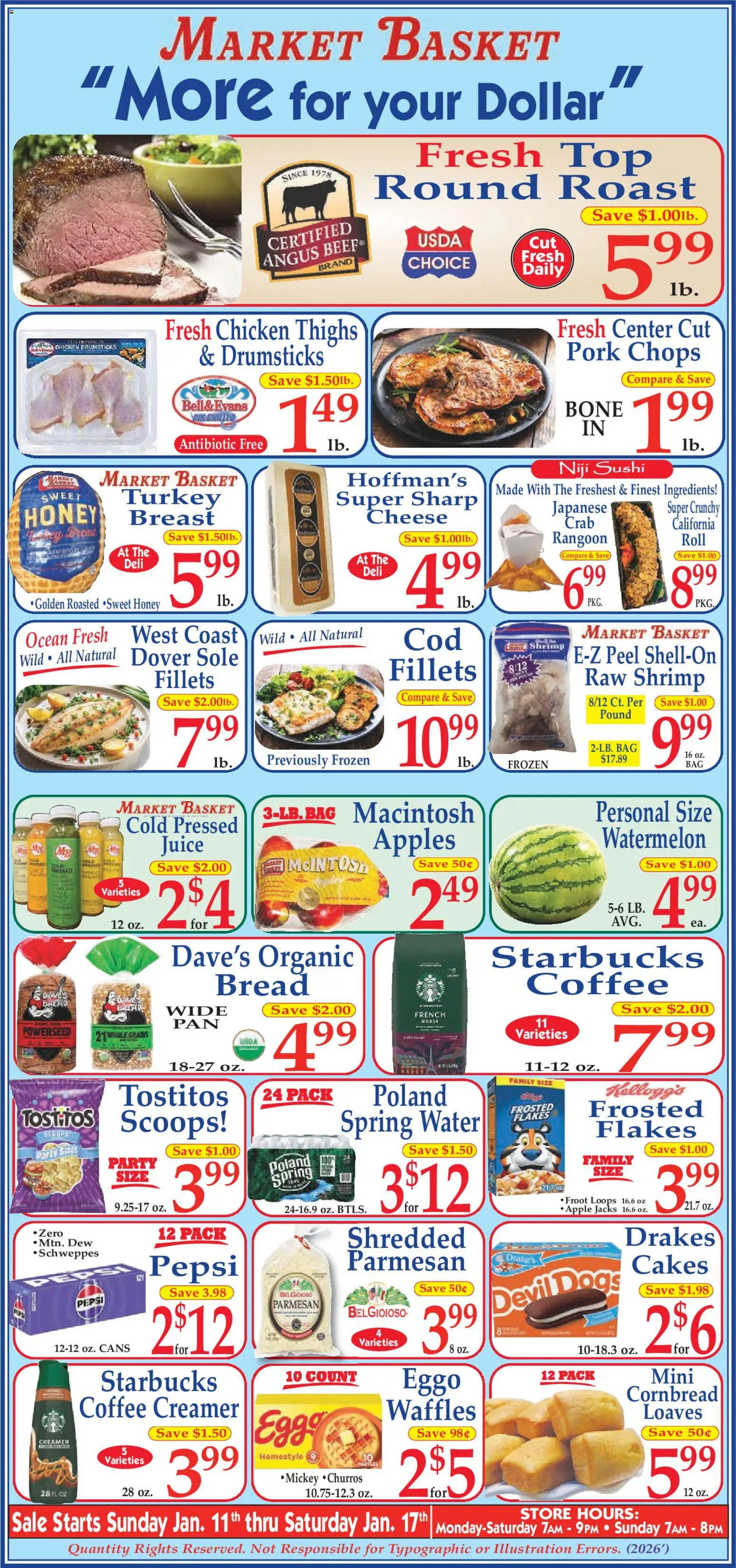 Market Basket Ad - valid from 11.01.2026 | Page: 1 | Products: Juice, Apples, Watermelon, Jacks