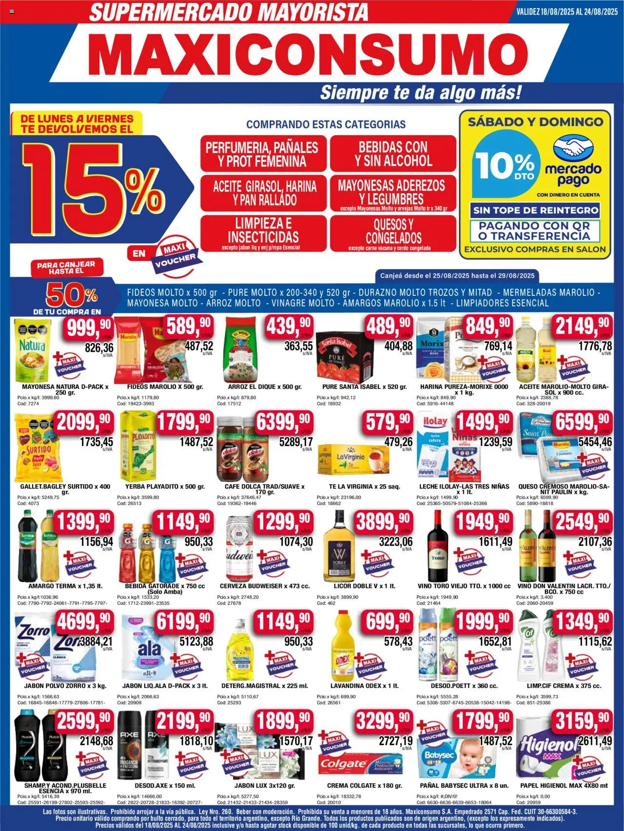 Maxiconsumo ofertas │ válido desde el 18.08.2025 | Página: 1 | Productos: Vinagre, Arvejas, Café, Vino