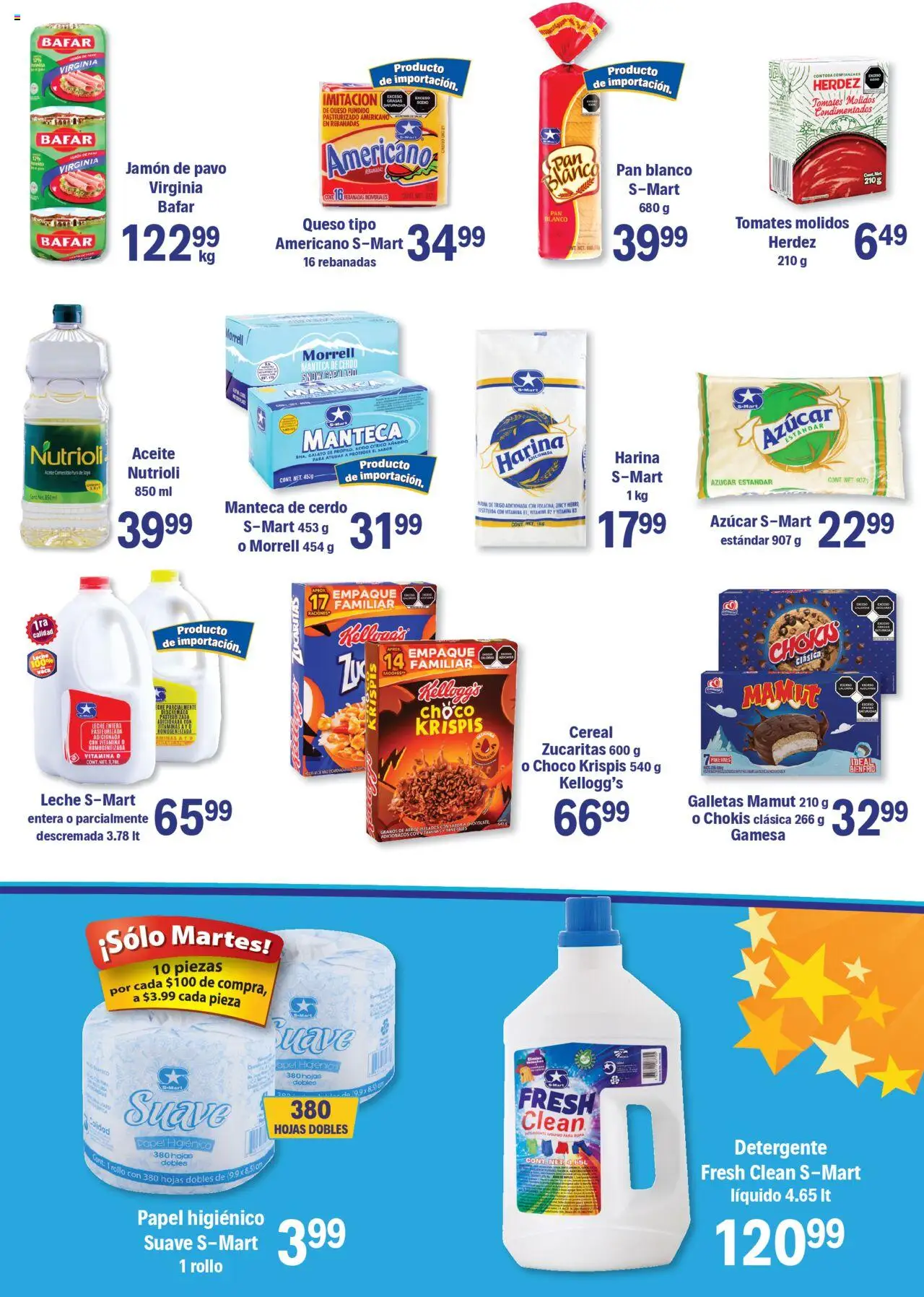 Nuevas ofertas de S-Mart válidas en toda la República Mexicana desde el 14.10.2025. ¡Encuentra las mejores ofertas en S-Mart - Folleto - Juarez! | Página: 5 | Productos: Harina, Azúcar, Leche, Cerdo